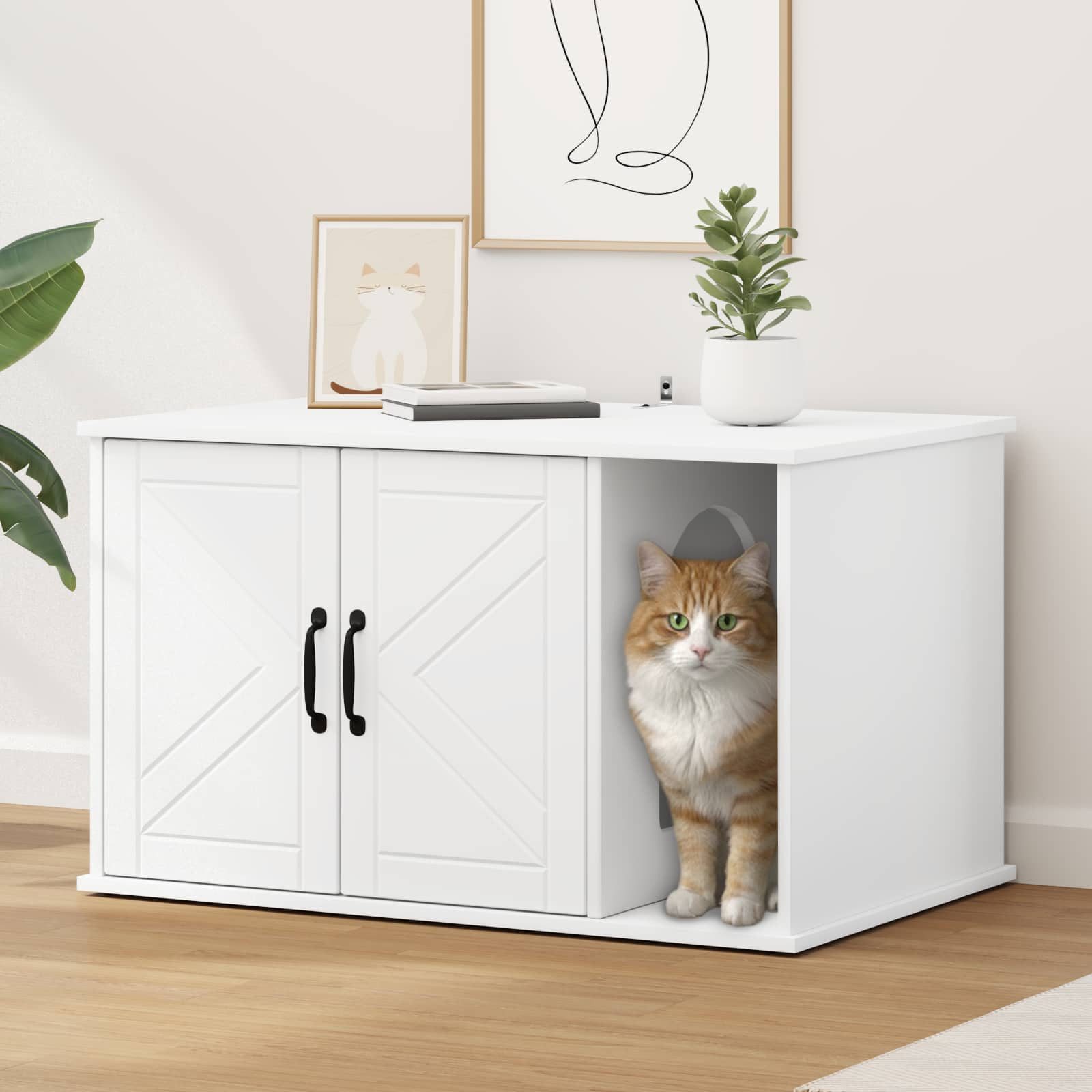 vidaXL Tierkorb 85 x 55 x 50,5 cm Katzenhaus Weiß 85x55x50 cm Spanplatte