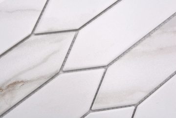 Mosani Mosaikfliesen Keramik Mosaikfliese Sechseck Calacatta weiß graubraun