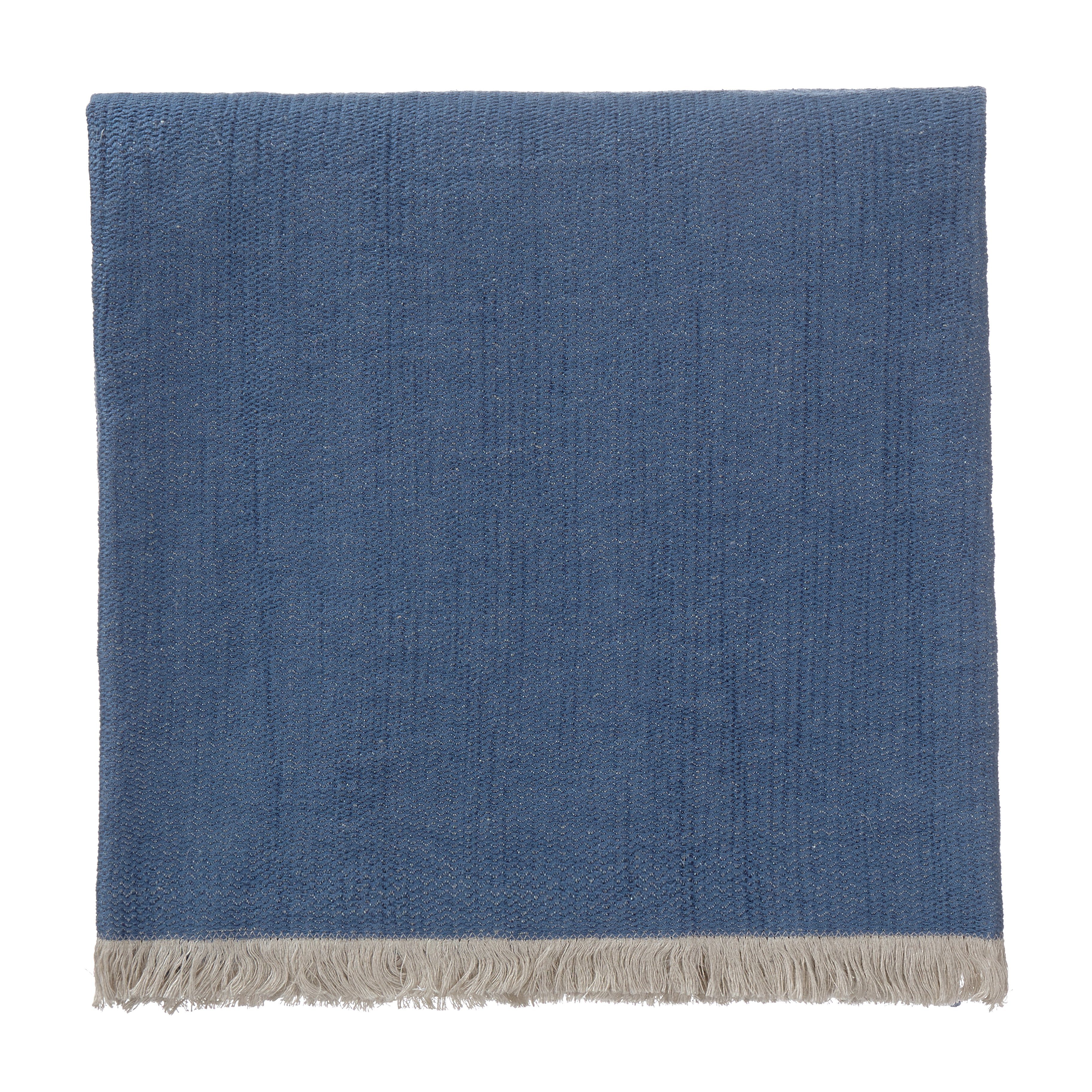 Wohndecke Decke - Alkas - Jeansblau & Steingrau - 130x160 cm, Urbanara, Wendedecke aus 50% Leinen & 50% Baumwolle