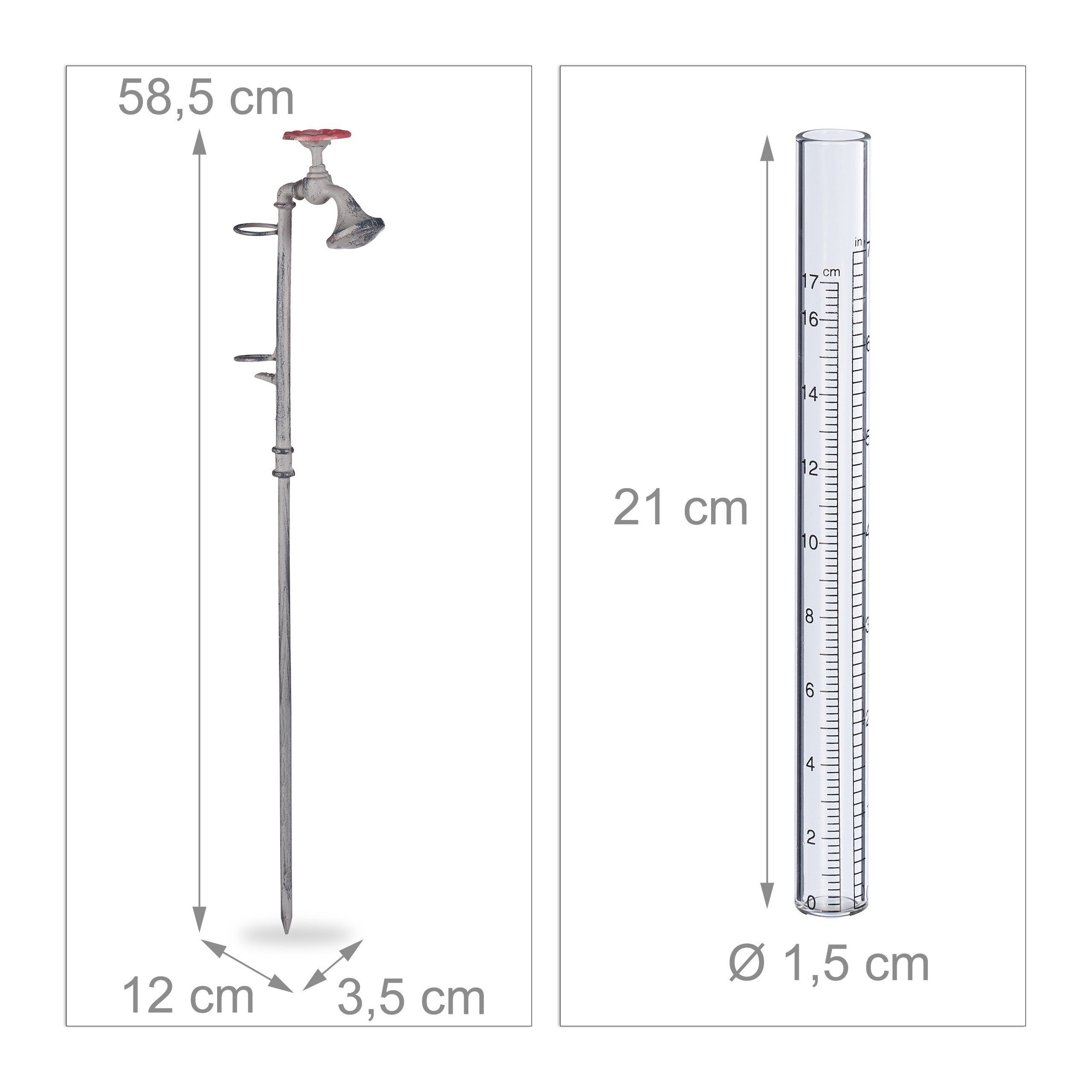 4 Wasserhahn Gartenstecker relaxdays x Regenmesser