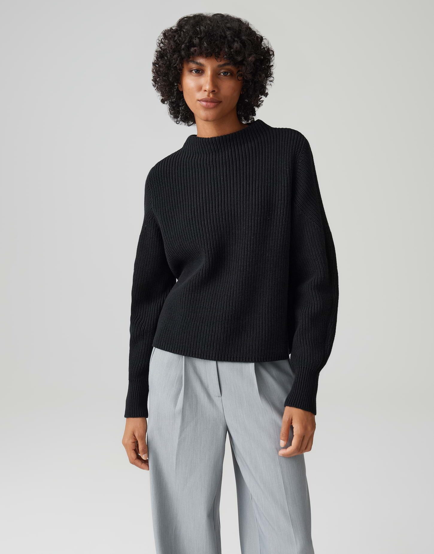 OPUS Strickpullover PONTELLE aus nachhaltigem BCI Cotton Funnel Neck, natürlicher Griff, Rippstruktur