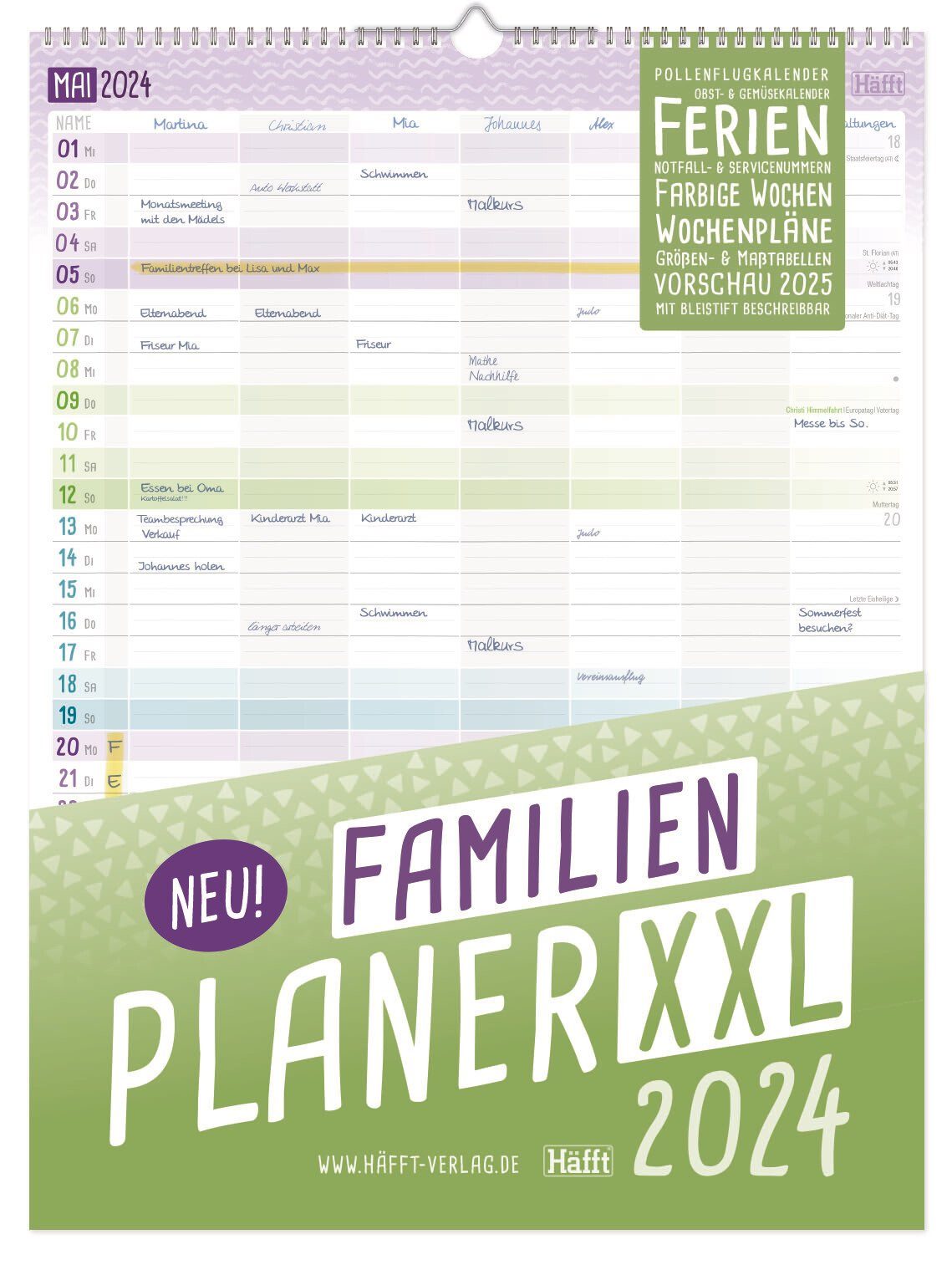 Häfft Wandkalender Häfft-Familienplaner XXL 2024 Wand-Kalender 7