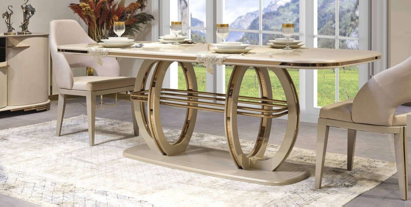 in Tisch Beige, Essecke Esszimmertisch Holz Gold Esstisch JVmoebel Europa Esstisch Made Esszimmermöbel