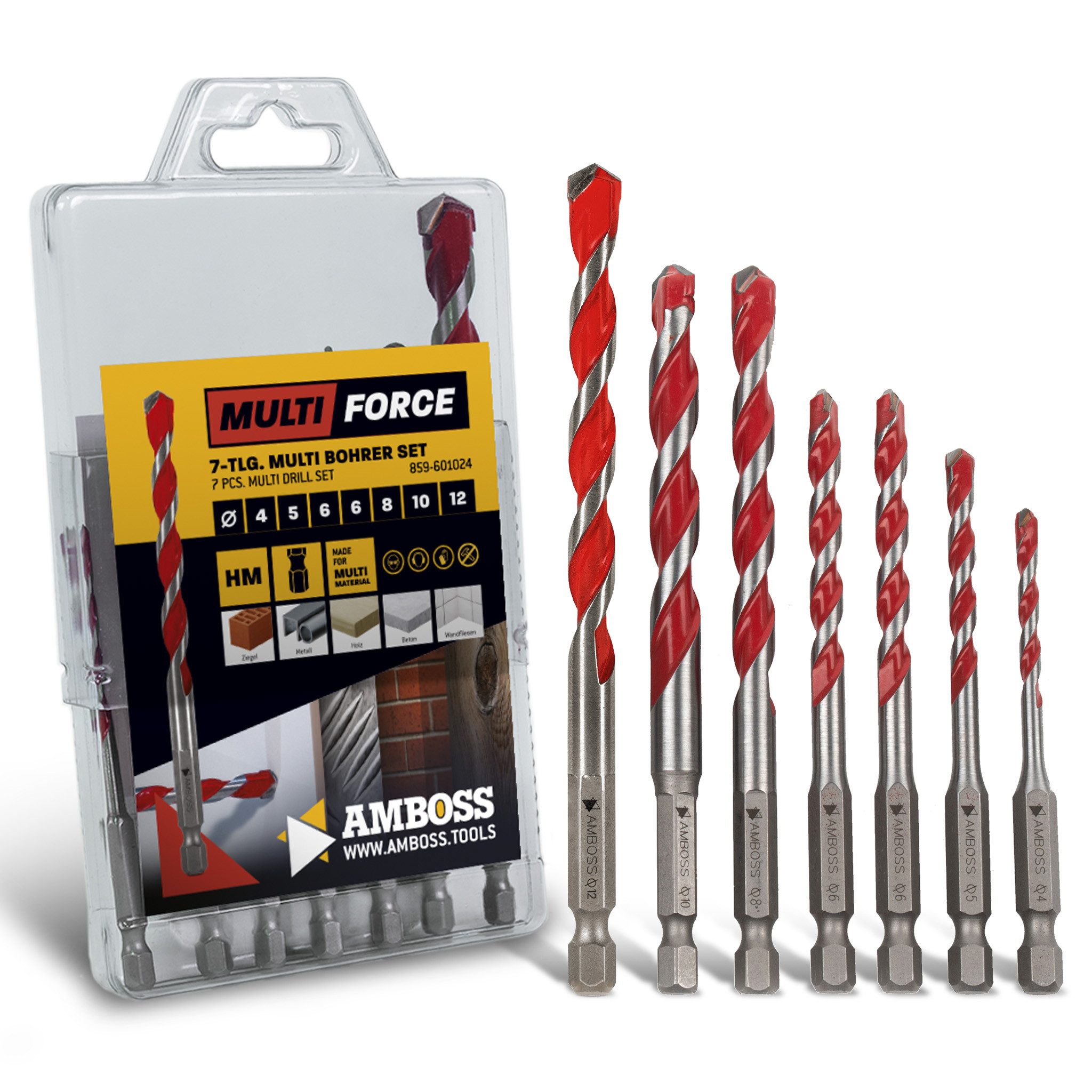 Amboss Werkzeuge Bohrer- und Bit-Set Amboss Mehrzweck Bohrer Satz 7-tlg. Ø 4.0-12.0 mm