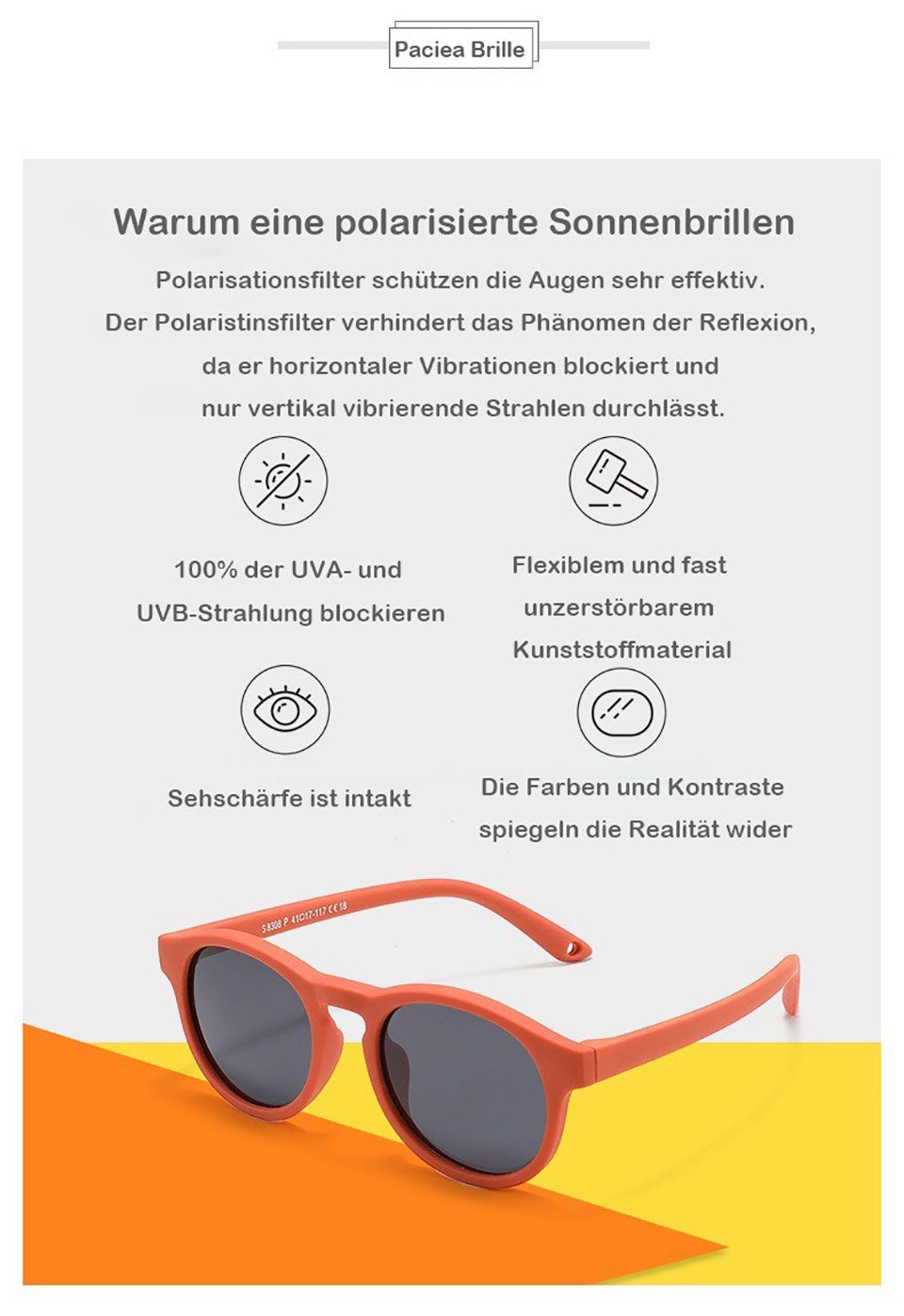 PACIEA Sonnenbrille PACIEA Schutz 100% braun UV400 0-3 mit Sonnenbrille Jahre Band Kinder