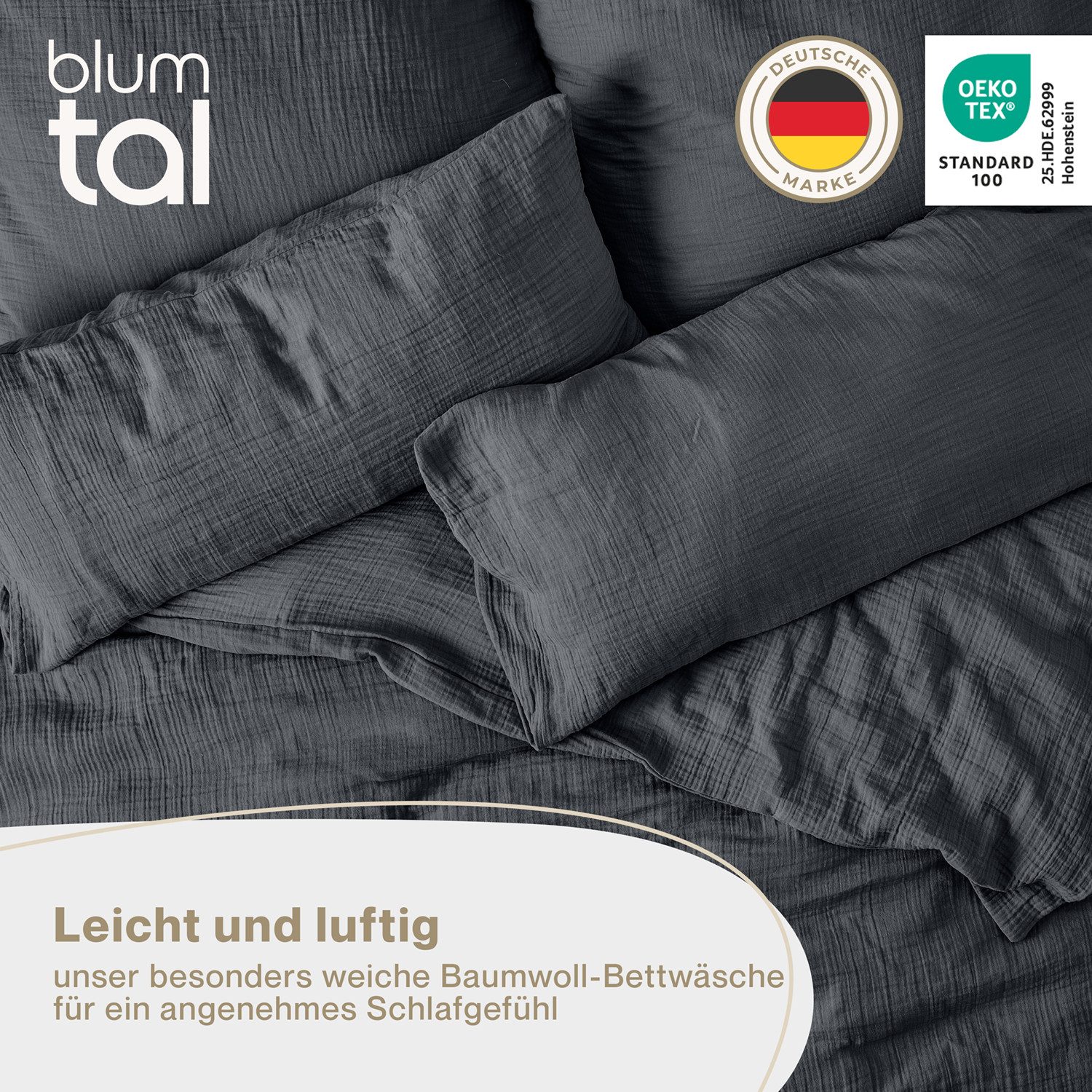 Blumtal Bettwäsche Musselin 100% Baumwolle im Set, Kopfkissenbezug & Deckenbezug, 2 teilig – Bild 2 von 5