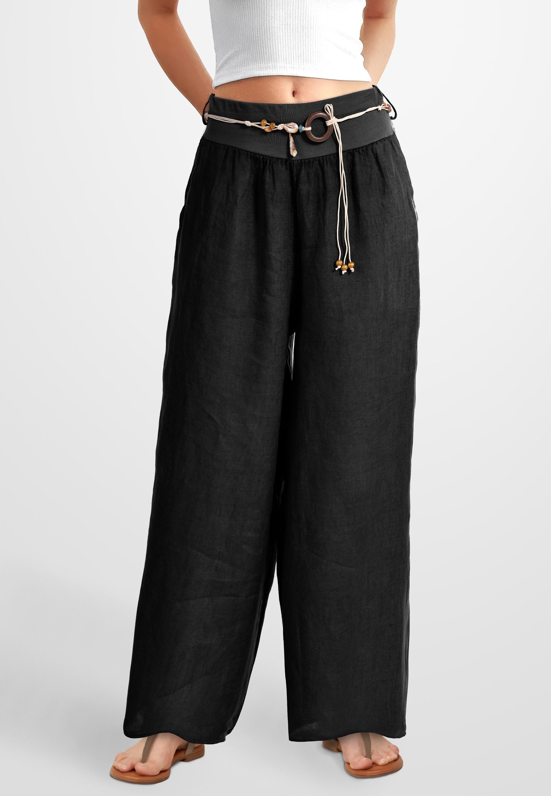 PEKIVESSA Leinenhose Schlupfhose mit weitem Bein günstig online kaufen
