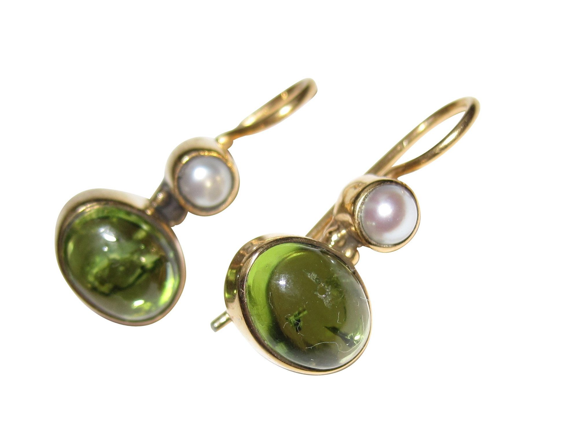 Mugello Paar Ohrhänger Puccini Peridot Süßwasserperle Basic Alltag klassisch Vintage, Handarbeit aus kleiner florentinischen Manufaktur, Vintageschmuck