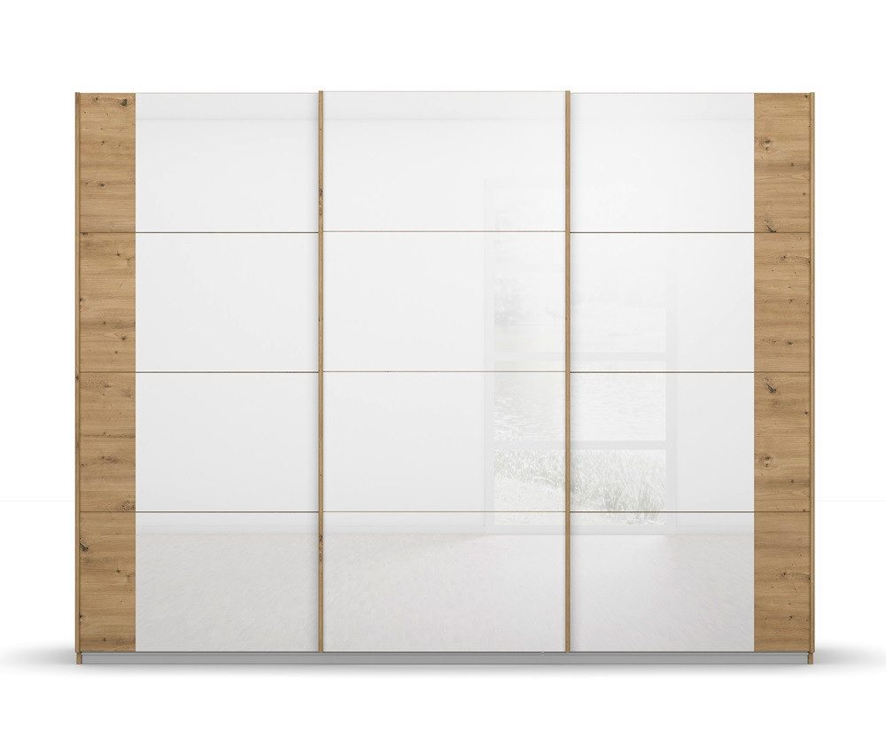 Rauch Möbel Kleiderschrank Schwebetürenschrank Artemis, mit Glastüren, Eiche Artisan / weiß Schwebetürenschrank, Schrank, Kleiderschrank, Breite 275 cm