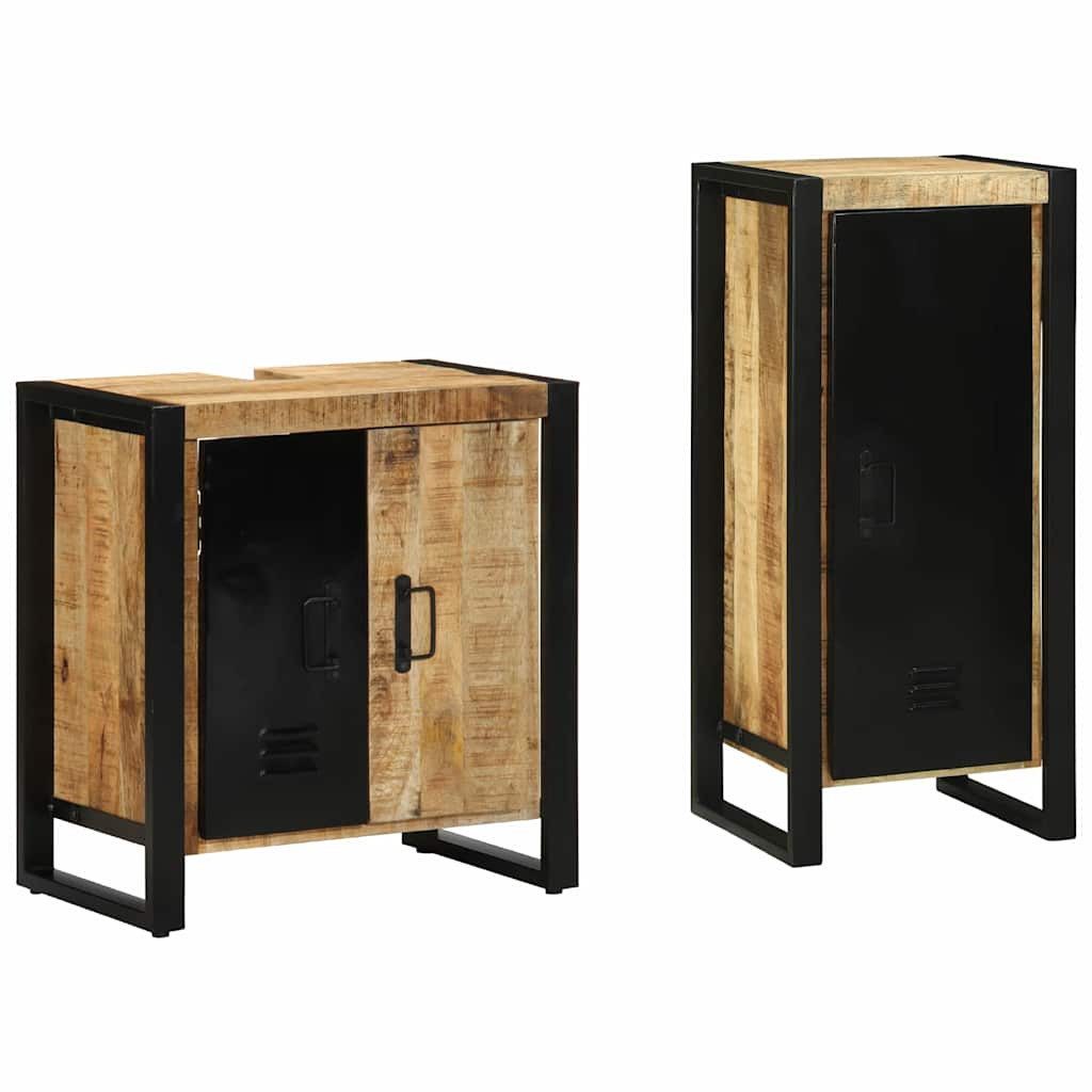 vidaXL Badezimmer-Set Badezimmermöbel-Set 2 Stk. Braun und Schwarz Massivholz, (2-St)