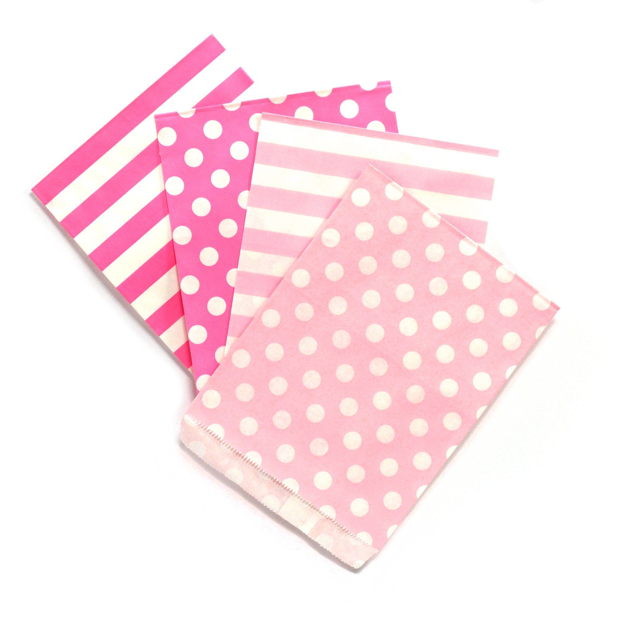 Frau WUNDERVoll Papierdekoration 100 PAPIERTÜTEN 4x25 Stück pink Streifen, pink Punkte, rosa Streifen