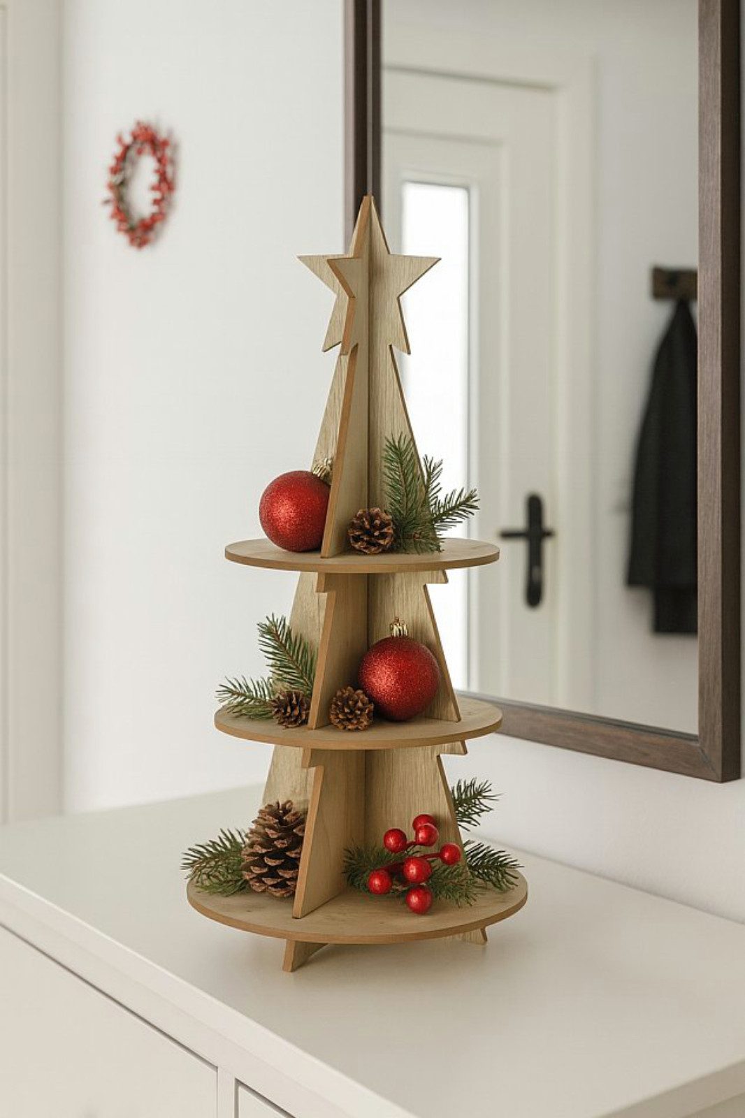 Koopman Etagere Servierständer Dekoständer Etagenständer Tannenbaum 60cm, Holz, (1-tlg), 3 Etagen, Holz, 60x26cm, Stecksystem, Weihnachten