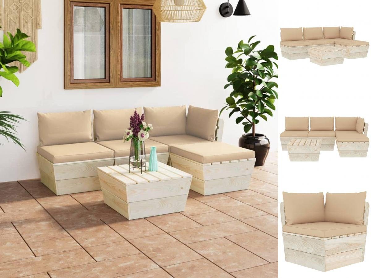 vidaXL Garten-Essgruppe 5-tlg Garten-Sofagarnitur aus Paletten mit Kissen Fichtenholz Couch-Ga