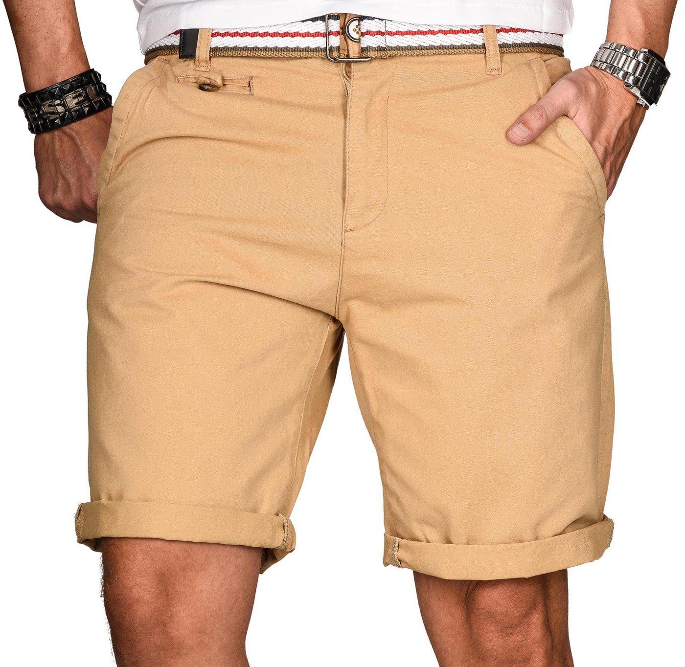 Shorts Herren mit Gürtel – Baumwoll Shorts Regular Fit