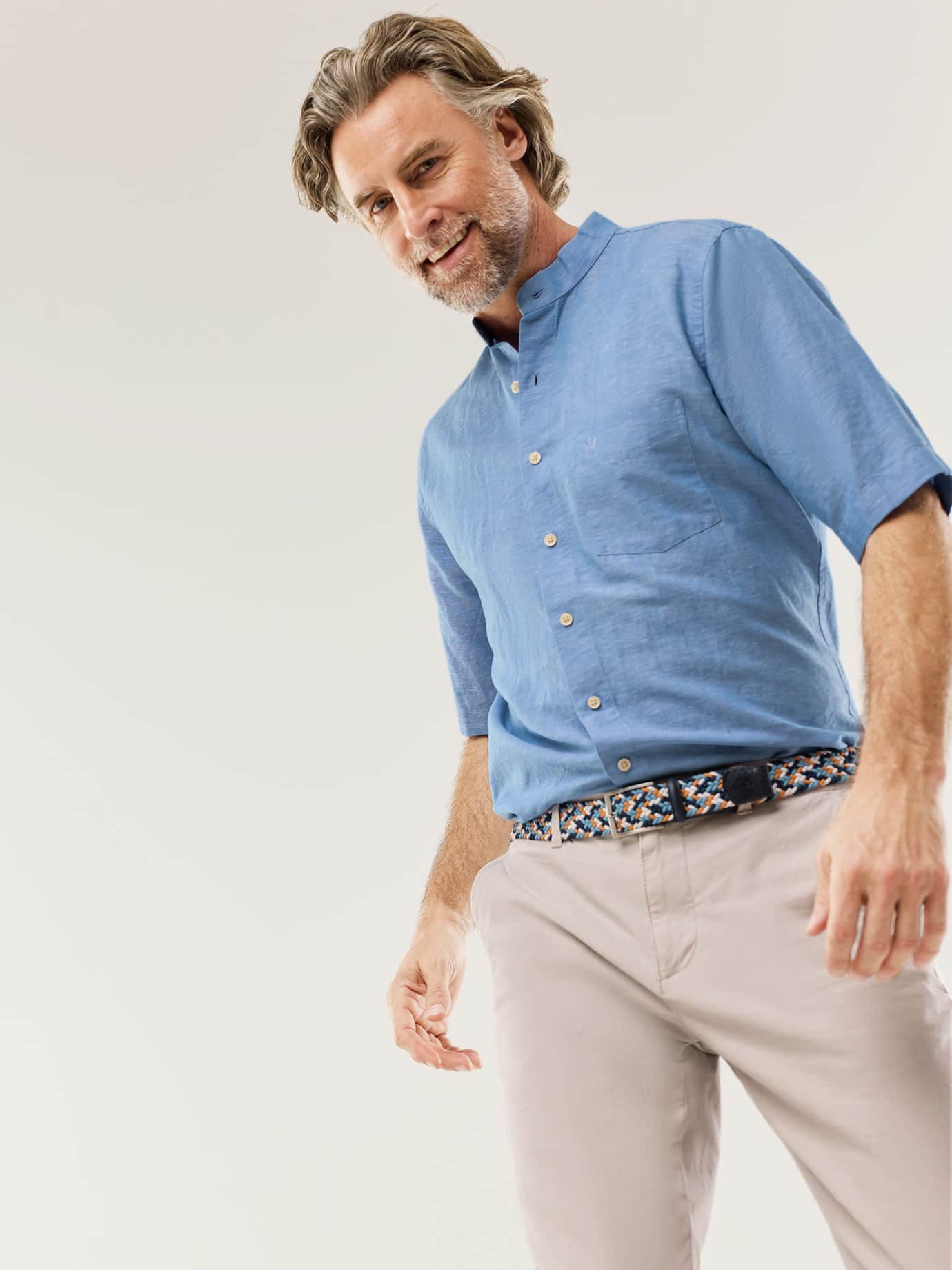 Walbusch Leinenhemd Stehkragen-Leinenhemd Comfort Fit, Leinenhemd Kurzarm, Stehkragen