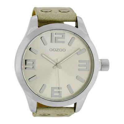 OOZOO Quarzuhr Basic XXL Herrenuhr C1006 Sandfarben Lederband 50 mm