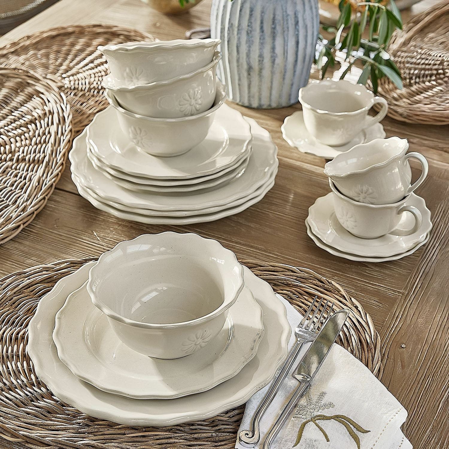 Mirabeau Geschirr-Set Tasse mit Unterteller 6er Set Mallevesse weiß, Steinzeug