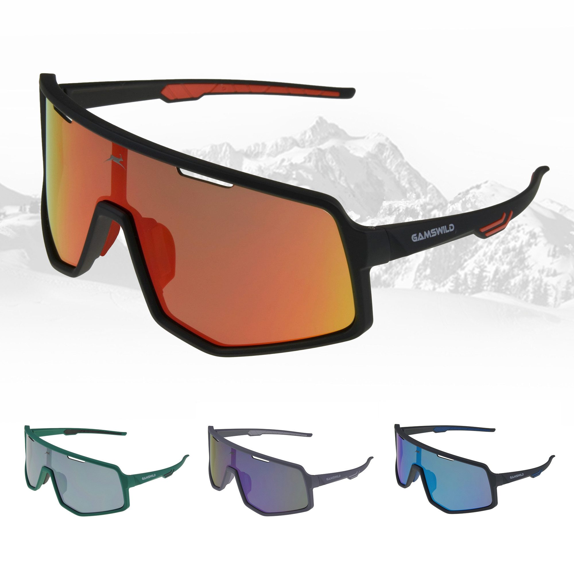Gamswild Sonnenbrille UV400 Sonnenbrille Fahrradbrille Skibrille TR90 schnelle Brille Damen Herren Modell WS4042 in, lila, schwarz-blau, schwarz-rot, grün