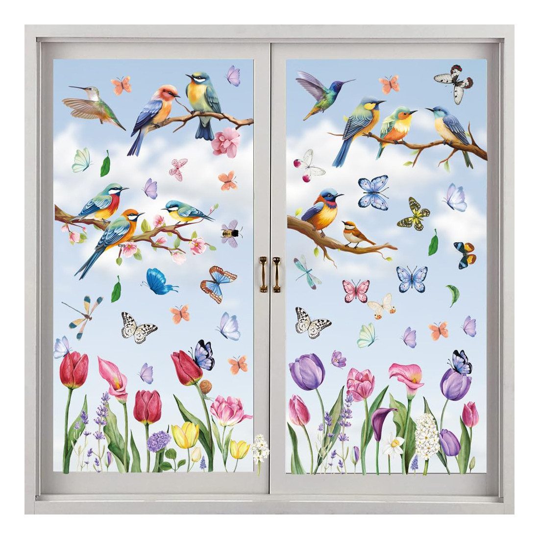 Coonoor Fenstersticker Frühlingsvogel Fensteraufkleber, Blumen mit Kolibri günstig online kaufen