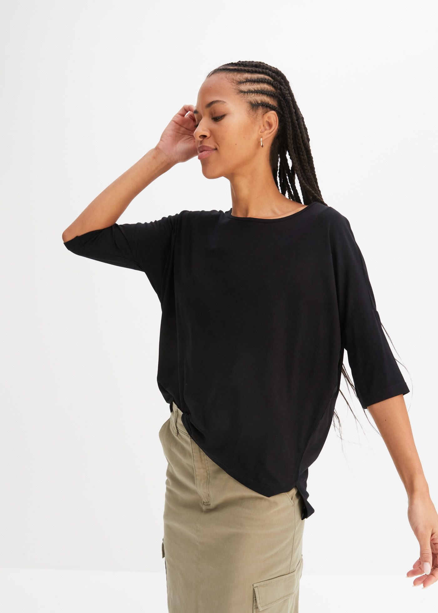 bonprix T-Shirt Oversize-Passform, 3/4-Ärmel, U-Boot Ausschnitt günstig online kaufen