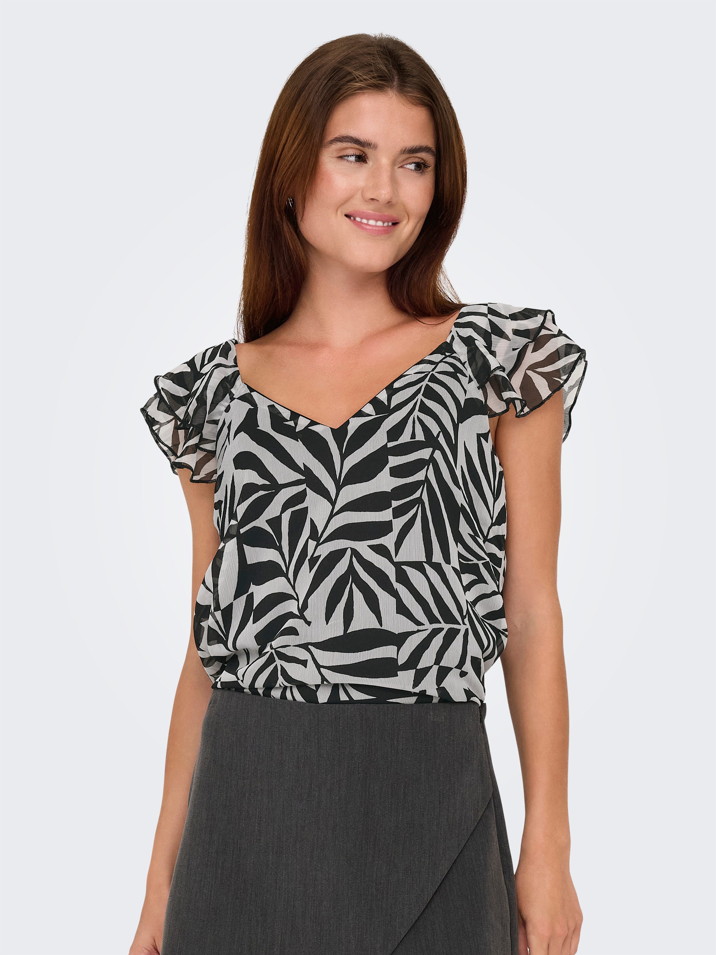 ONLY Blusenshirt ONLASTA LIFE CAPSLEEVE V-NECK TOP PTM