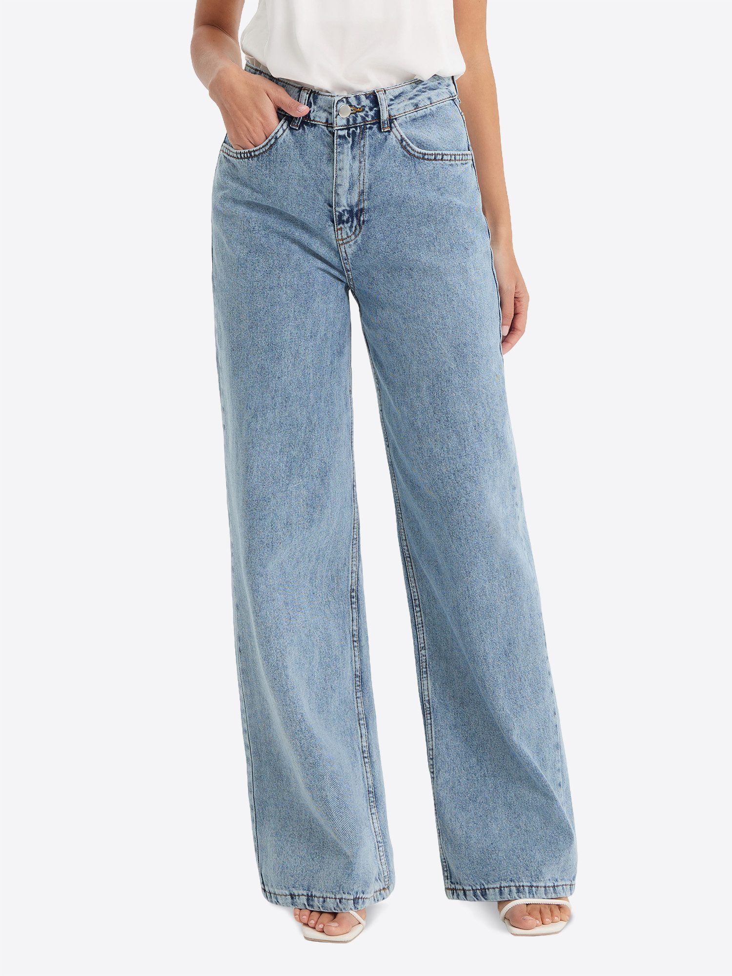 Imily Bela Loose-fit-Jeans Damen Weit geschnittene Jeans mit geradem Bein (Packung, 1-tlg., 1per-Pack) aus Baumwolle
