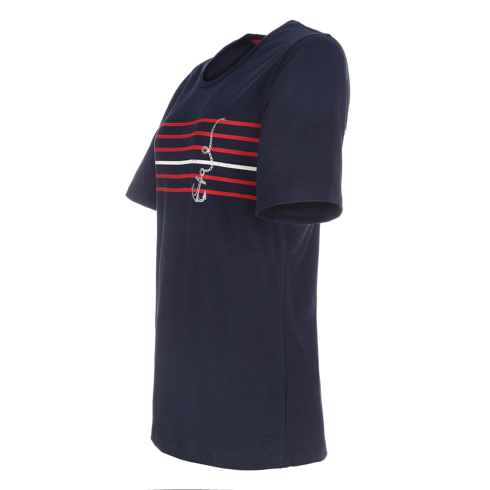 modAS T-Shirt Damen Kurzarmshirt mit Anker-Streifen-Print - Maritimes Rundh günstig online kaufen