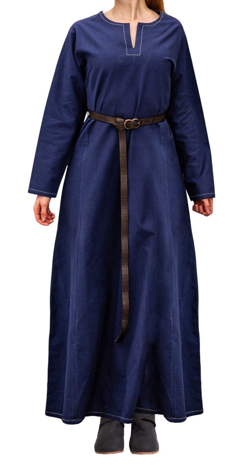 Leonardo Carbone Wikinger-Kostüm Unterkleid "Helga" mit V-Schlitz, kunstvolle Ziernähte, hochwertige Baumwolle