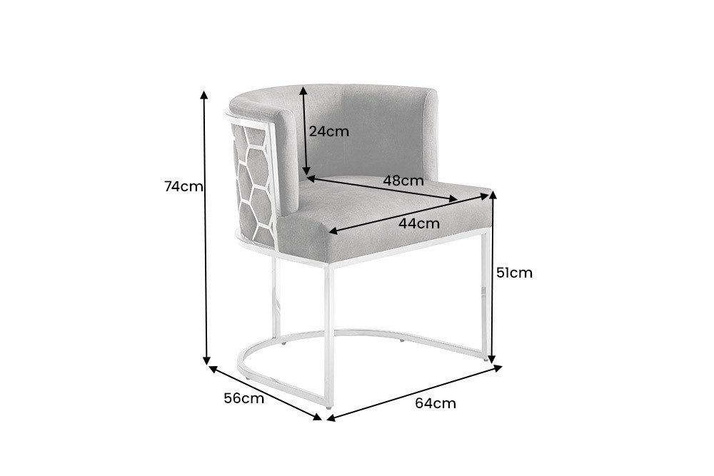riess-ambiente Polsterstuhl ELEGANCE grau / silber - Samt, Edelstahl, Wabenmuster, Polsterung (Einzelartikel, 1 St), Esszimmerstuhl - ideal für glamouröse Küchen, Wohn- und Essbereiche