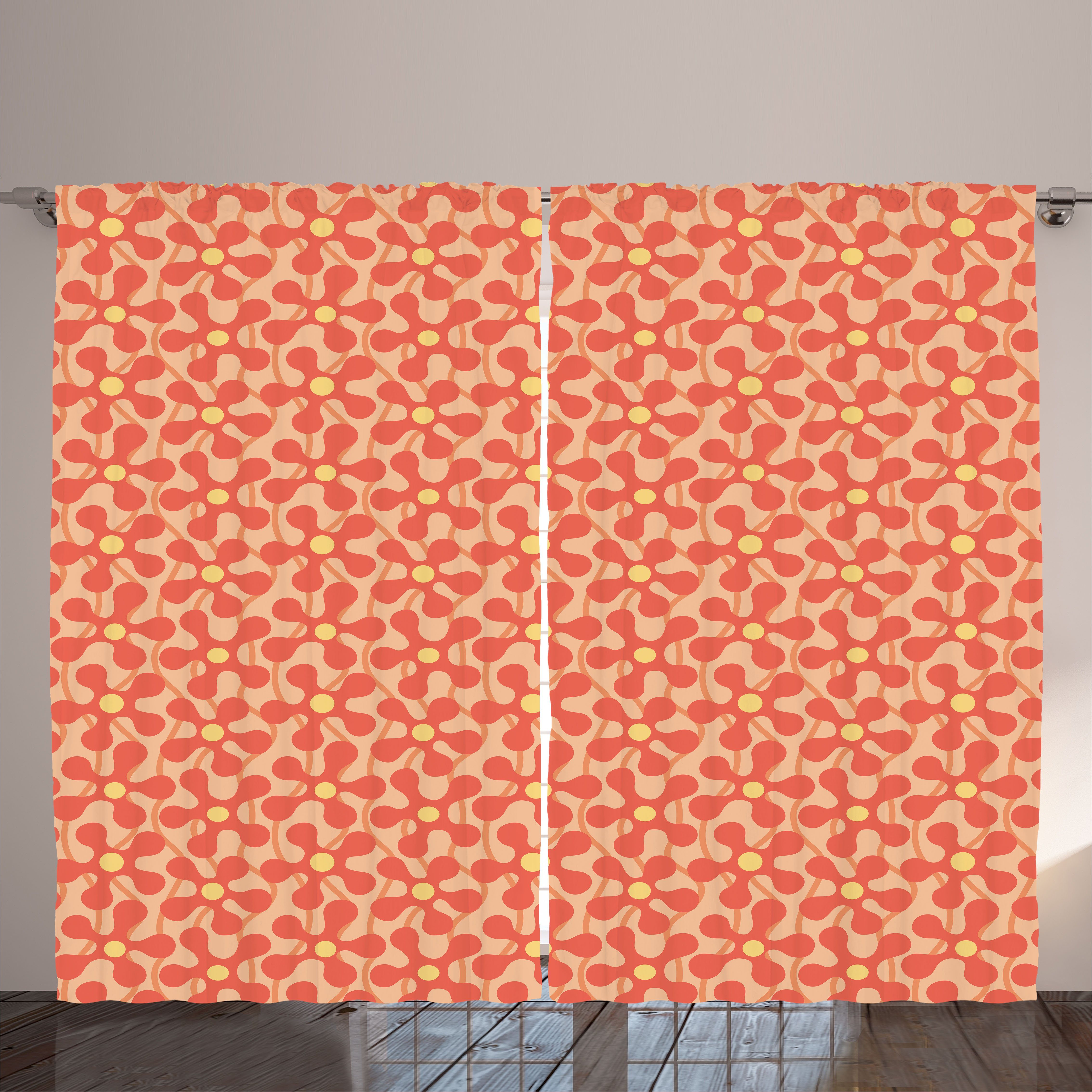 Gardine Schlafzimmer Kräuselband Vorhang mit Schlaufen und Haken, Abakuhaus, Retro Abstrakte Blumenmotive Bild