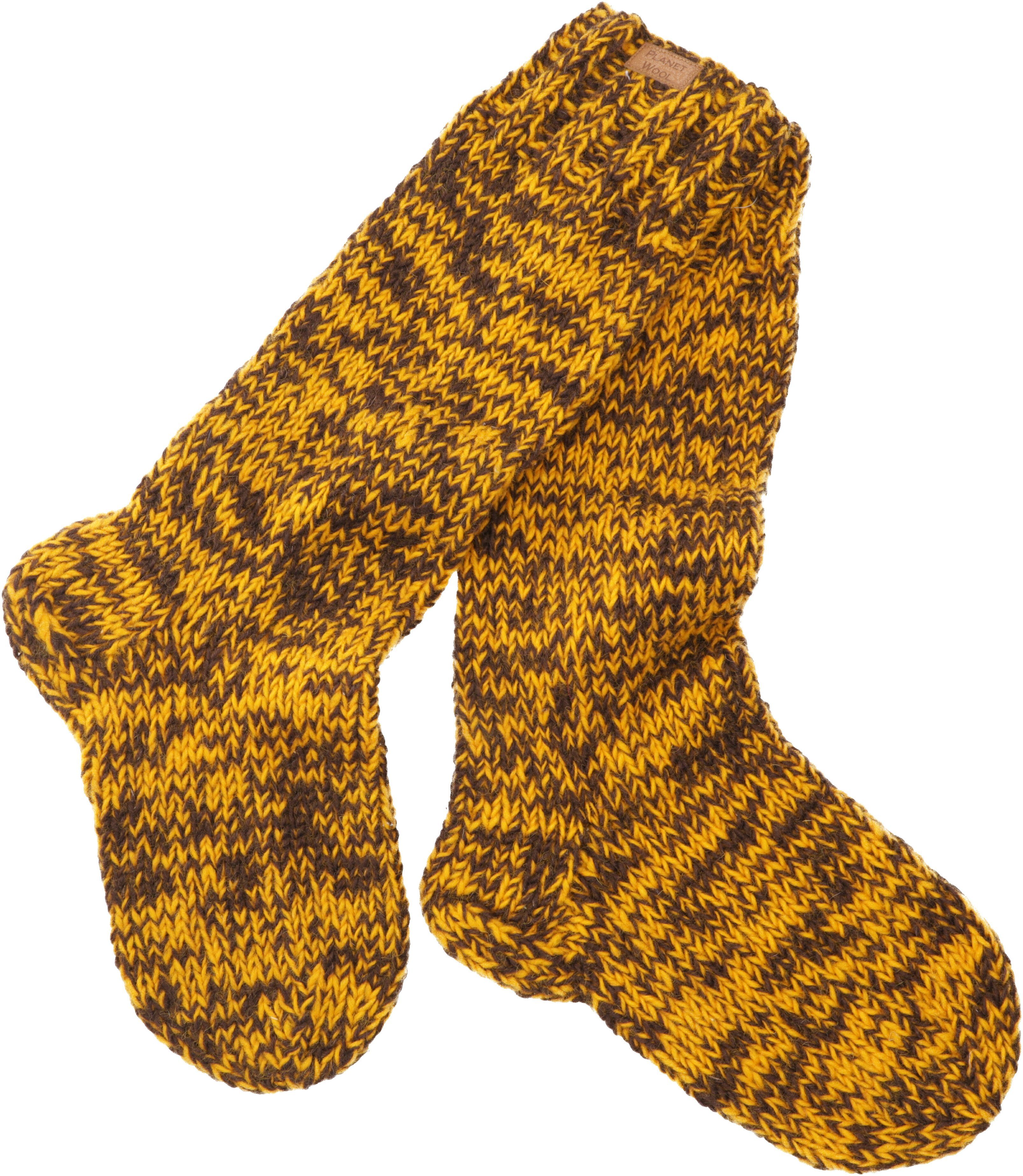 Guru-Shop Haussocken Handgestrickte Haussocken,.. gelb/braun Schafwollsocken,