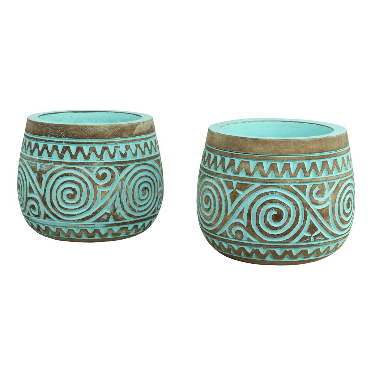 Oriental Galerie Dekofigur 2er Set Holz Vase Blumenkübel Grün (1 St)