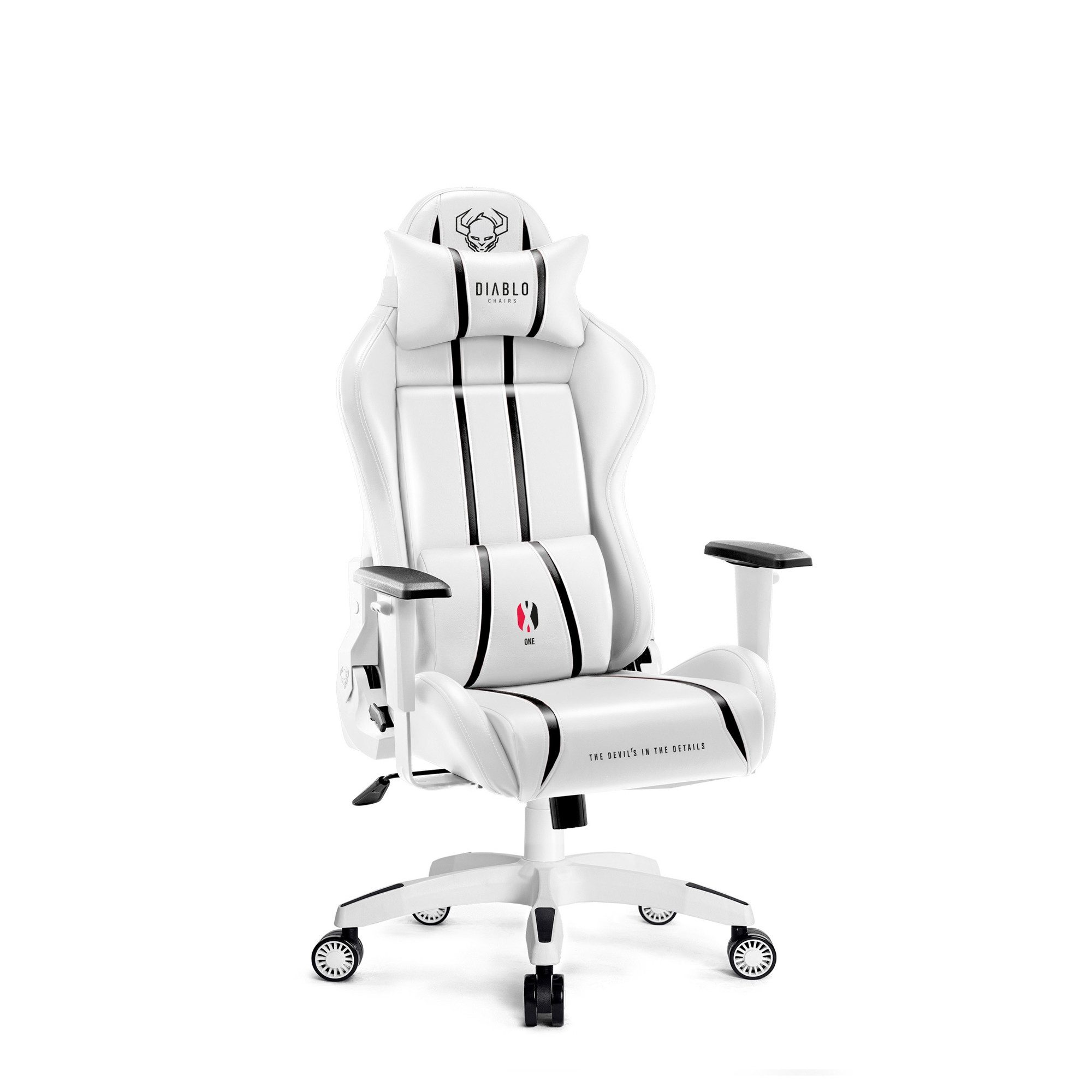 DIABLO CHAIRS Gaming-Stuhl X-One 2.0 HDS Ökoleder ergonomisch TiltTech Armlehnen Kopfstütze (Klasse-4-Gasfeder, Gummiräder bodenschonend, Kids S Normal L King XL), Lendenkissen Wippfunktion Metallbasis 3 Größen