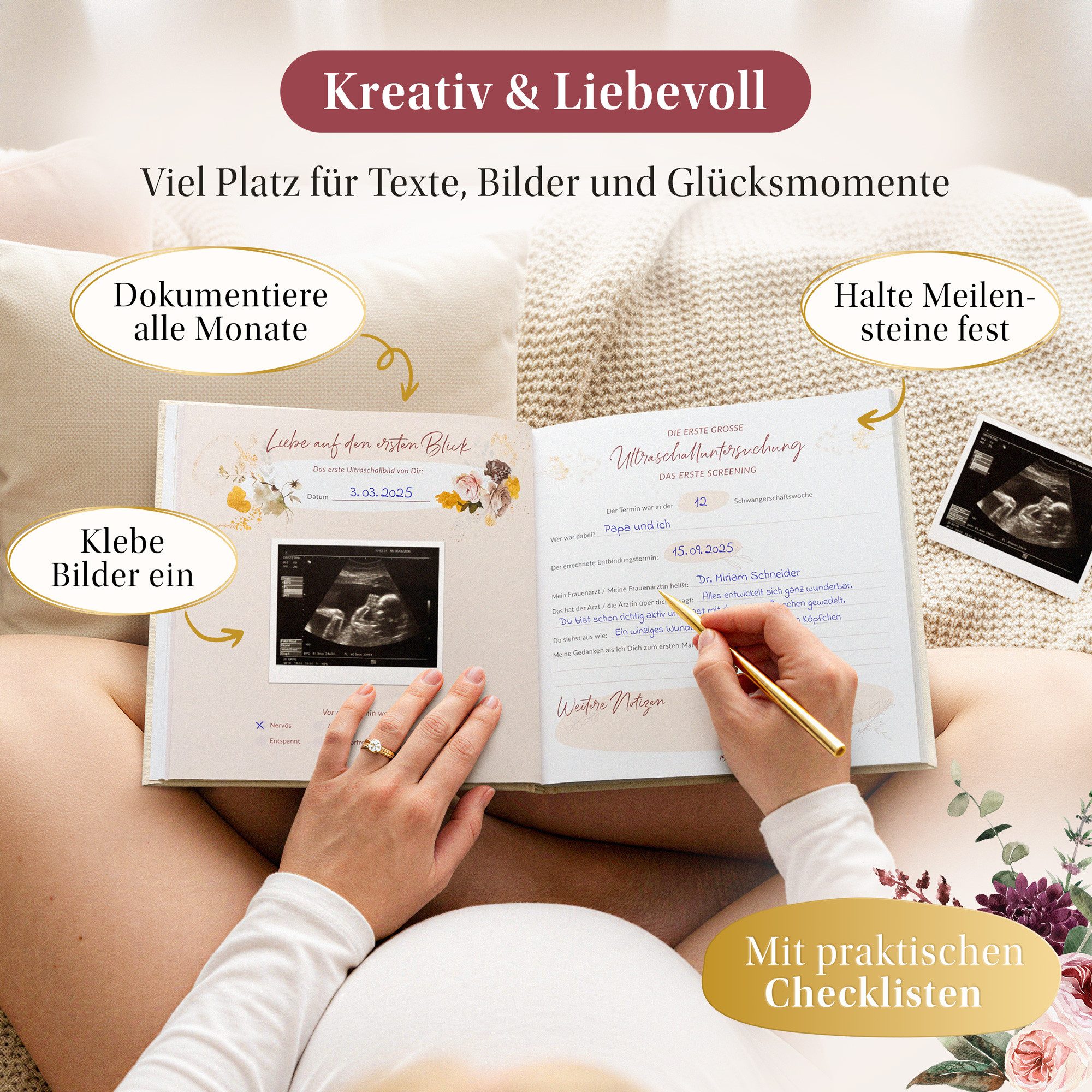Eulentaler Tagebuch I Das Schwangerschaftstagebuch I von Hebammen & Müttern gestaltet, I Mit Goldprägung, Dokumentiere deine Schwangerschaft