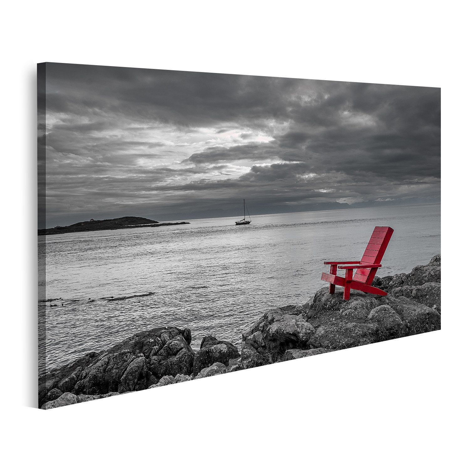 islandburner Leinwandbild Roter Stuhl Schwarz und Weiß Natur Bilder. € 29,00