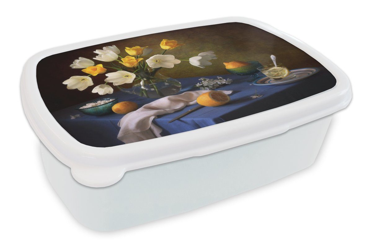 MuchoWow Lunchbox Stillleben - Farben - Tisch, Kunststoff, (2-tlg), Brotbox für Kinder und Erwachsene, Brotdose, für Jungs und Mädchen weiß | Lunchboxen