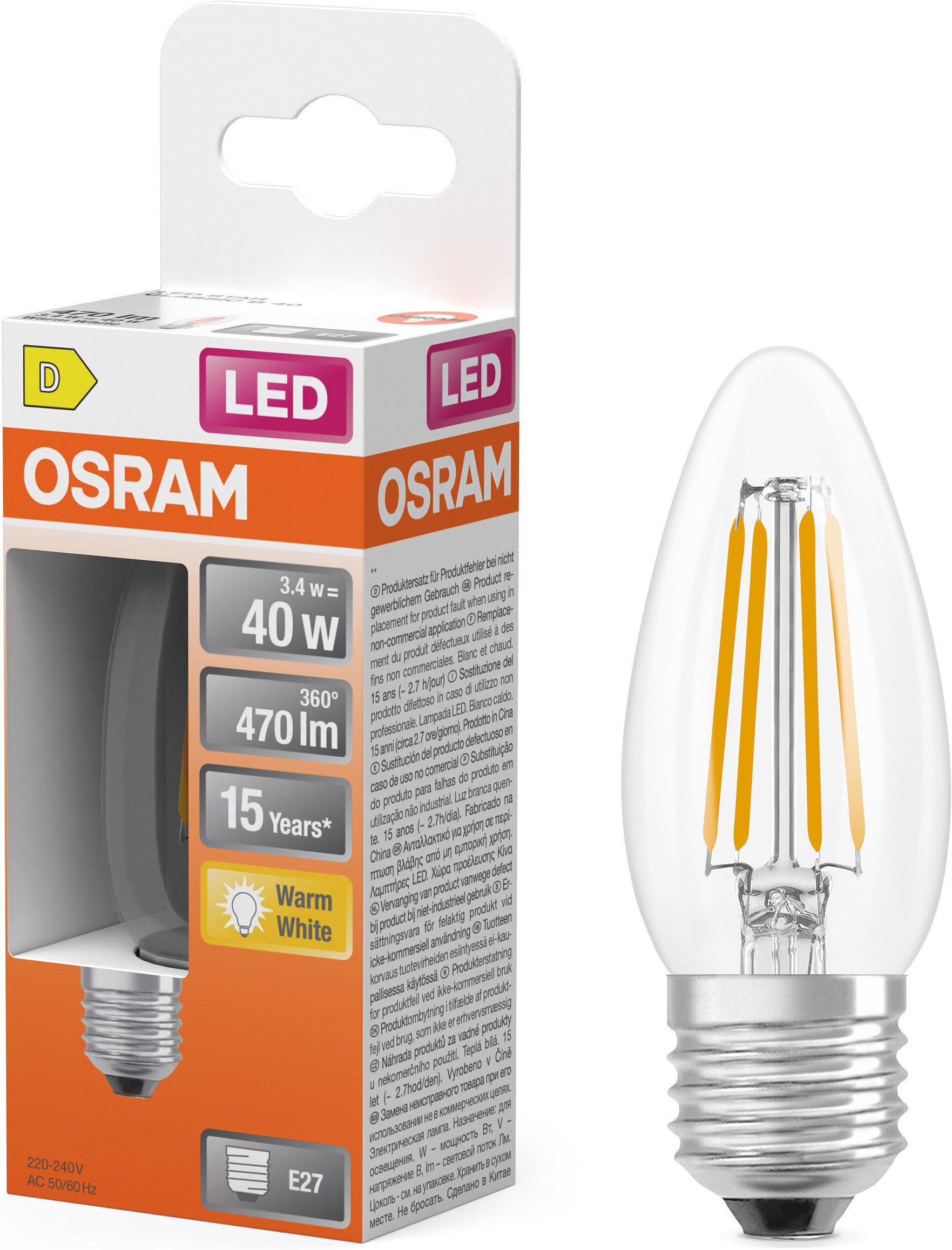 Osram LED-Leuchtmittel LED-Lampe Star Kerzenform B40, E27, 1 St., Warmweiß