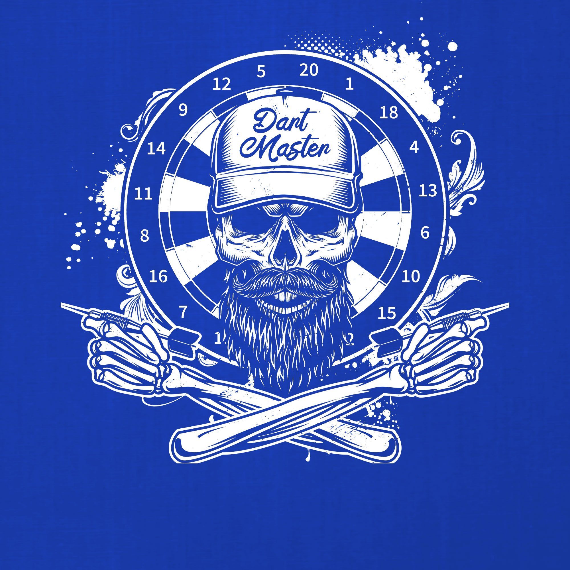Blau Kurzarmshirt (1-tlg) Dartscheibe Dart T-Shirt Master Dartpfeil Herren Dartspieler - Formatee Quattro