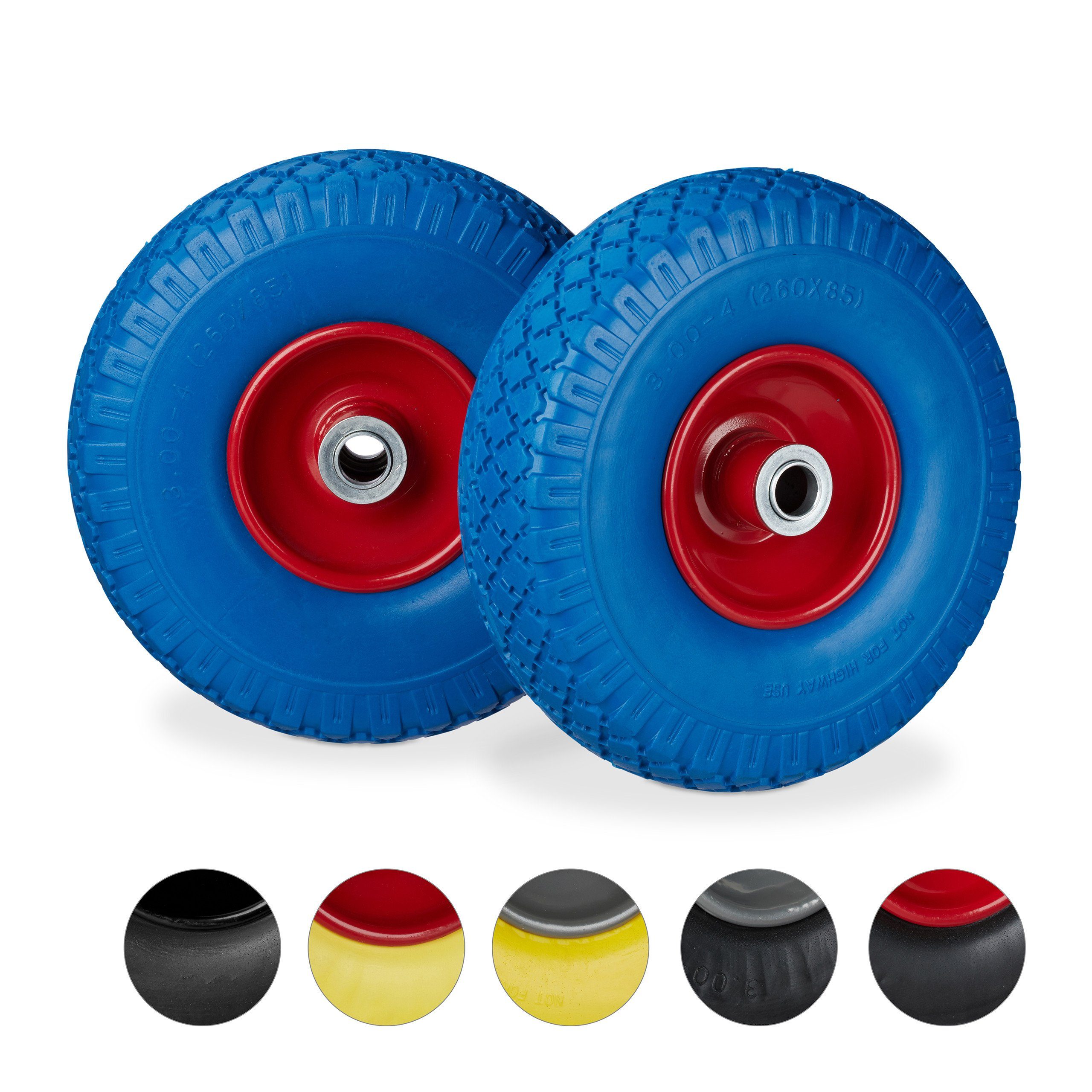 relaxdays Sackkarren-Rad 2er Sackkarrenrad Set mit Stahlfelge, Blau-Rot