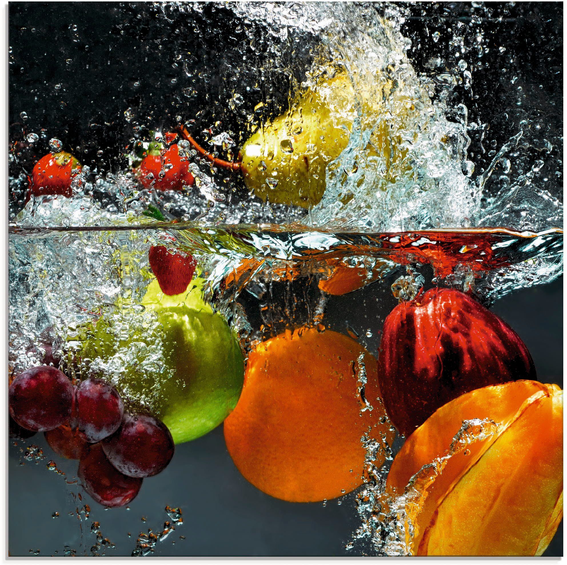 Wasser, St), Spritzendes in dem (1 verschiedenen Artland Glasbild Obst auf Größen Lebensmittel