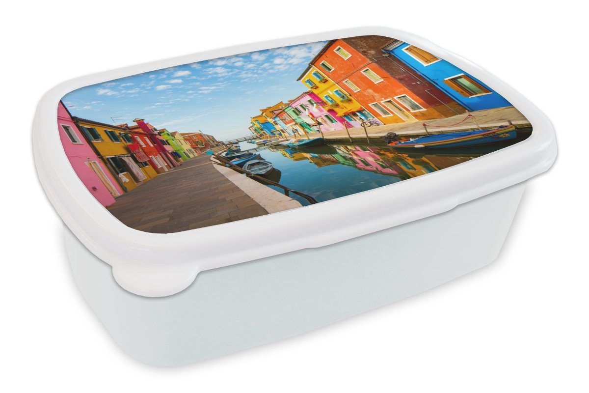 Jungs MuchoWow weiß Kinder Erwachsene, Brotdose, Mädchen Lunchbox - - Brotbox Häuser Italien für und (2-tlg), Kunststoff, Farben, für und