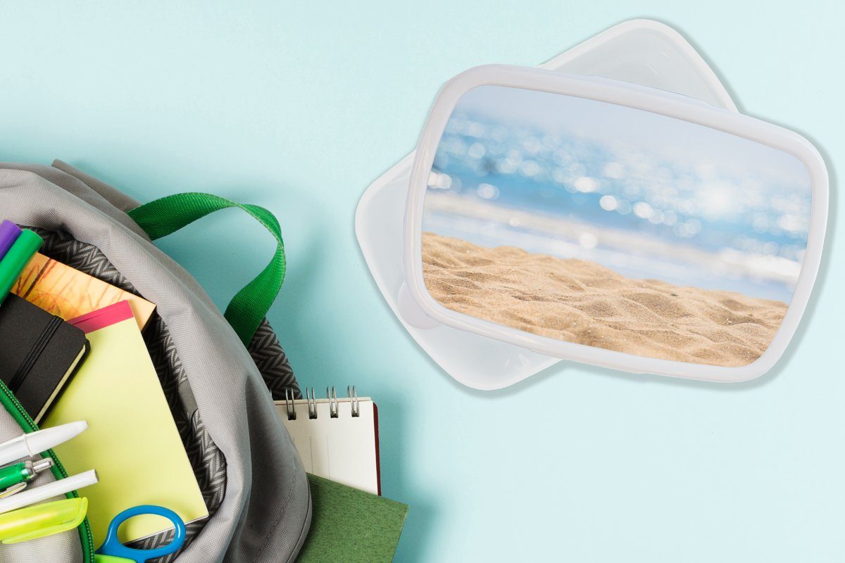 MuchoWow Lunchbox Strand Kinder und Mädchen - Erwachsene, Meer Brotbox Sand, (2-tlg), weiß Jungs - Brotdose, für Kunststoff, und für