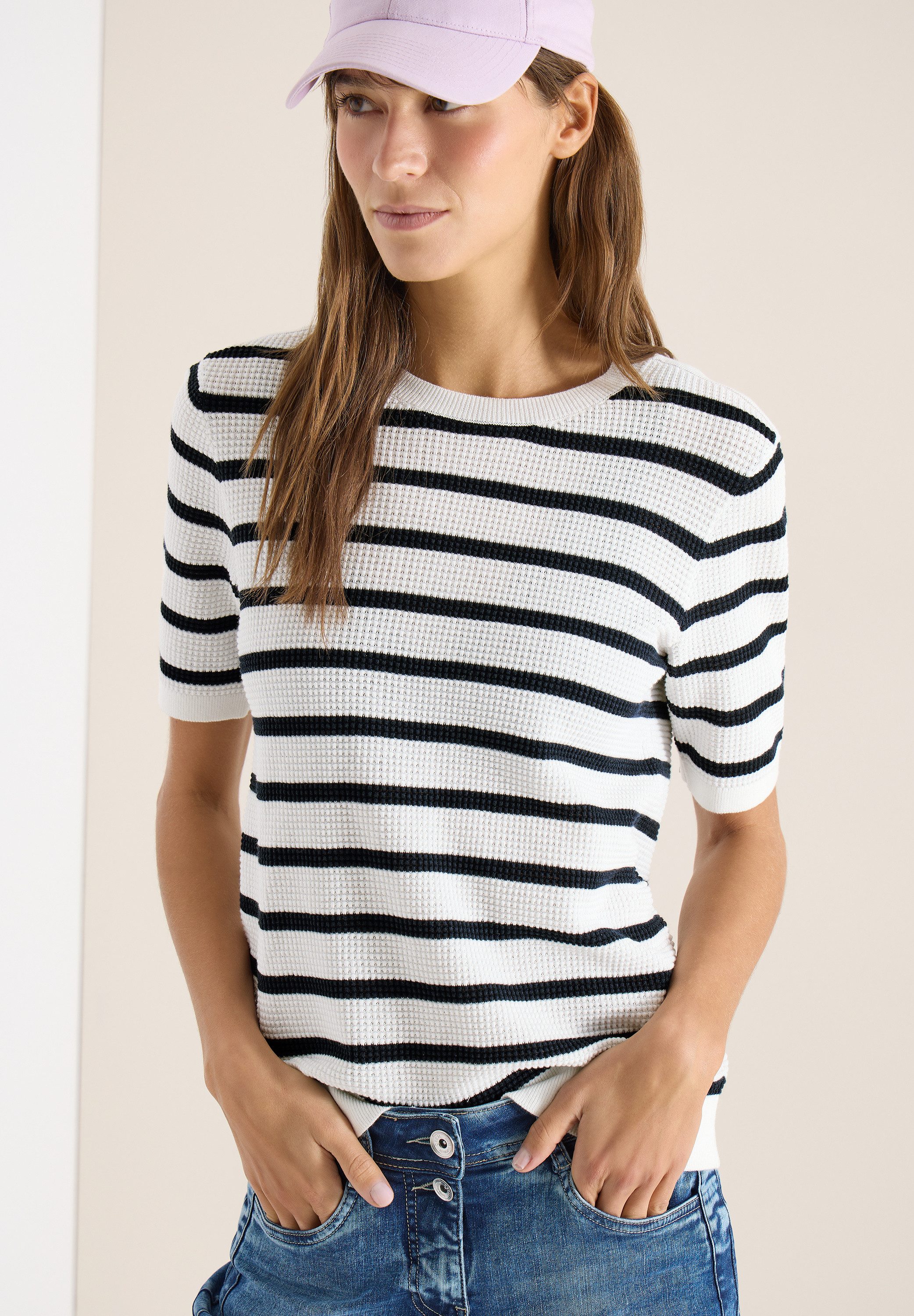 CECIL Kurzarmpullover aus reiner Baumwolle