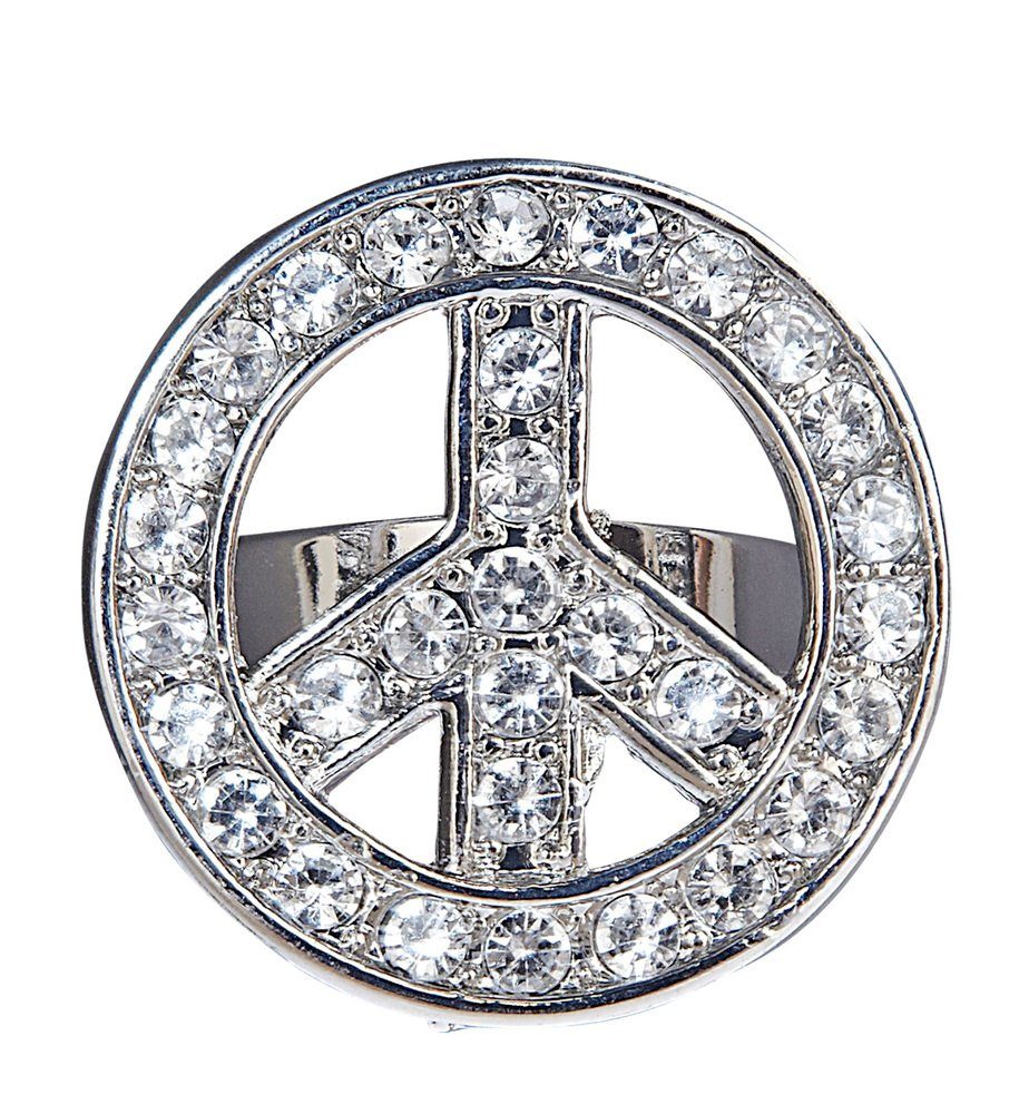 Widmann S.r.l. Kostüm Strass Ring mit Peace Zeichen - Silber günstig online kaufen