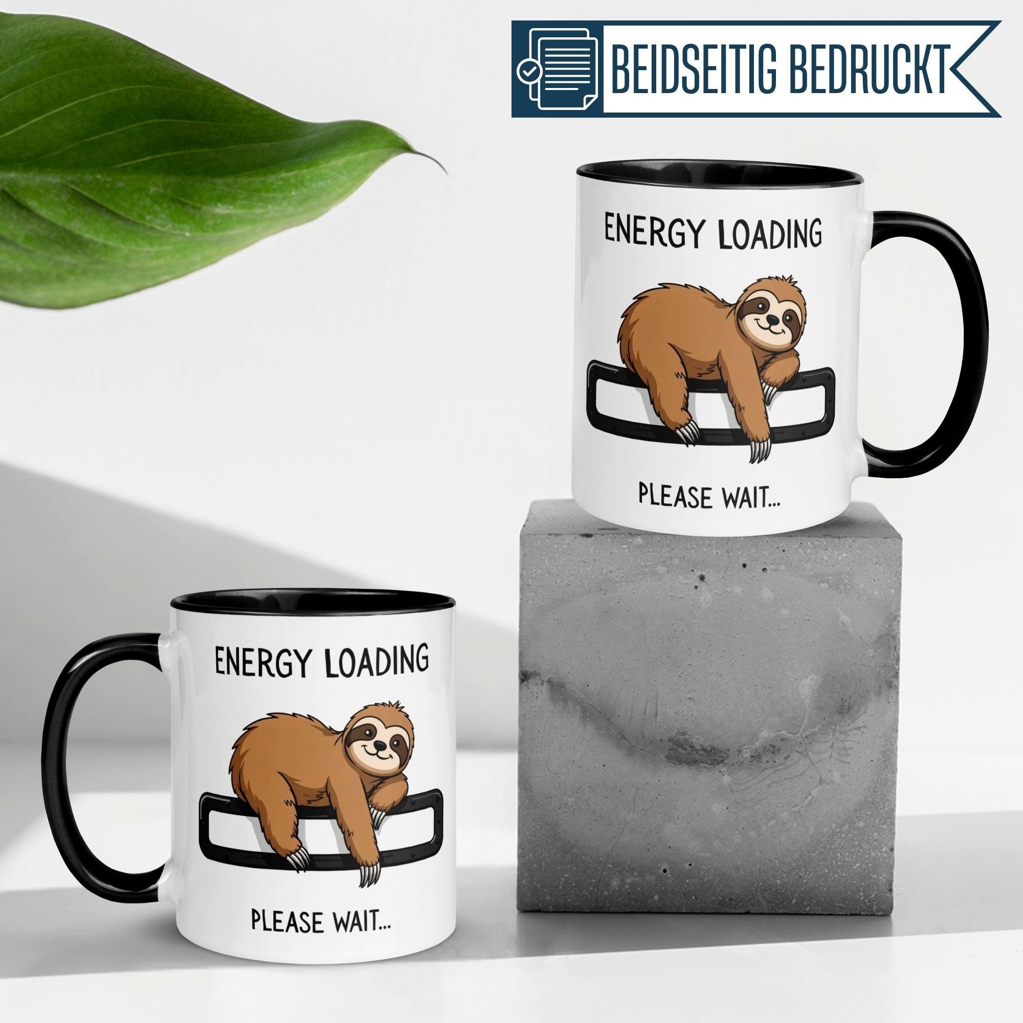 Momentals Tasse Faultier – „ENERGY LOADING – PLEASE WAIT“ – Morgenmuffel Geschenkidee, Gratis Versand · Links-&Rechtshänder · Spülmaschinenfest