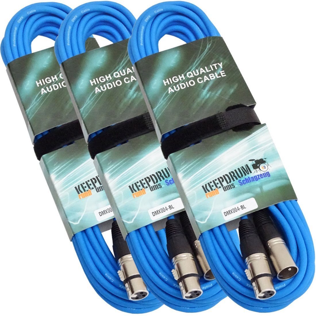 keepdrum 10m DMX Kabel Blau 100-Ohm Elektro-Kabel, XLR, 3 Stück | XLR-Kabel