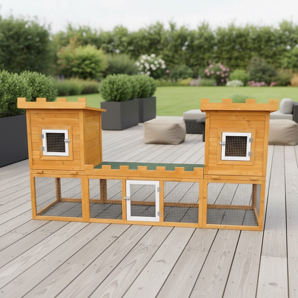 Feel2Home Kleintierkäfig Kleintierstall Hasenstall Freigehege Haus Schloss Kaninchenstall Käfig, bodenfrei