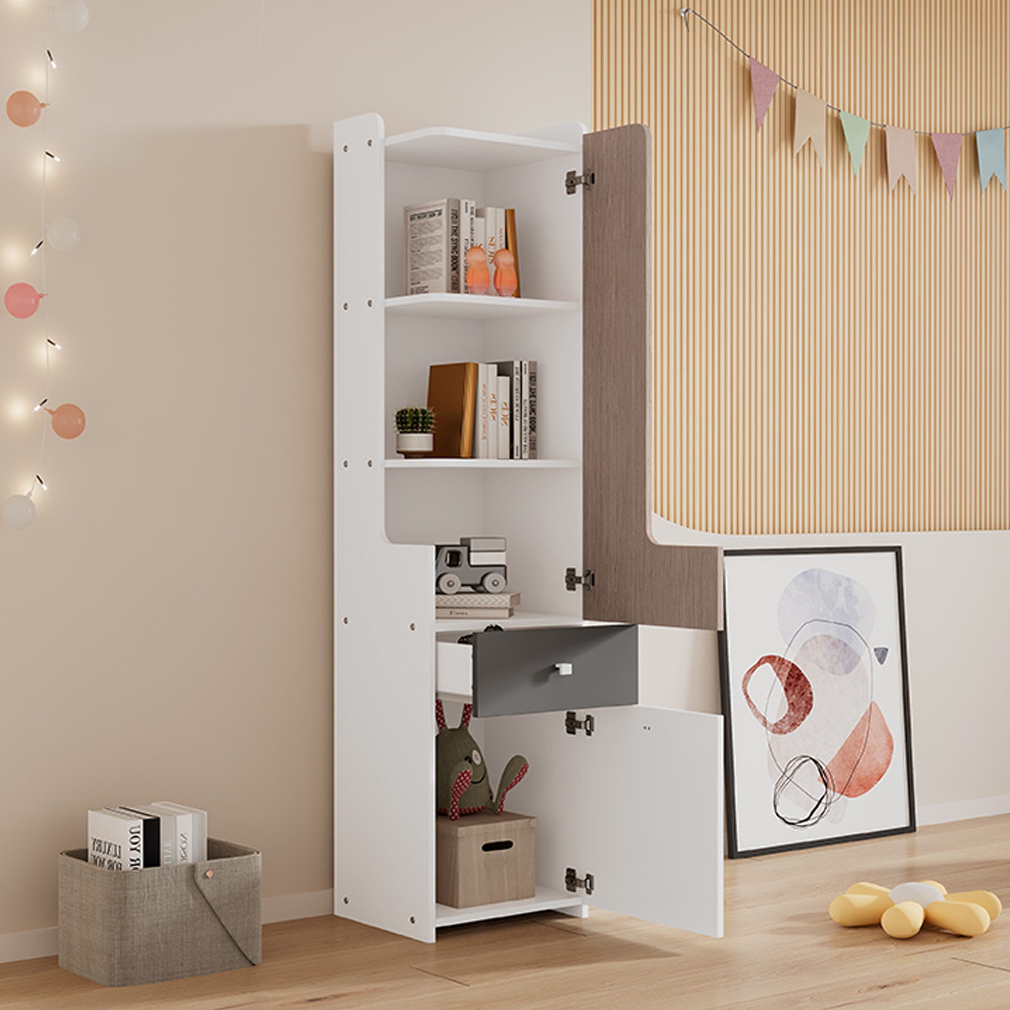 OKWISH Bücherregal Mehrzweckschrank Aktenschrank, 2-tlg., für Jugendzimmer, Arbeitszimmer & Schlafzimmer