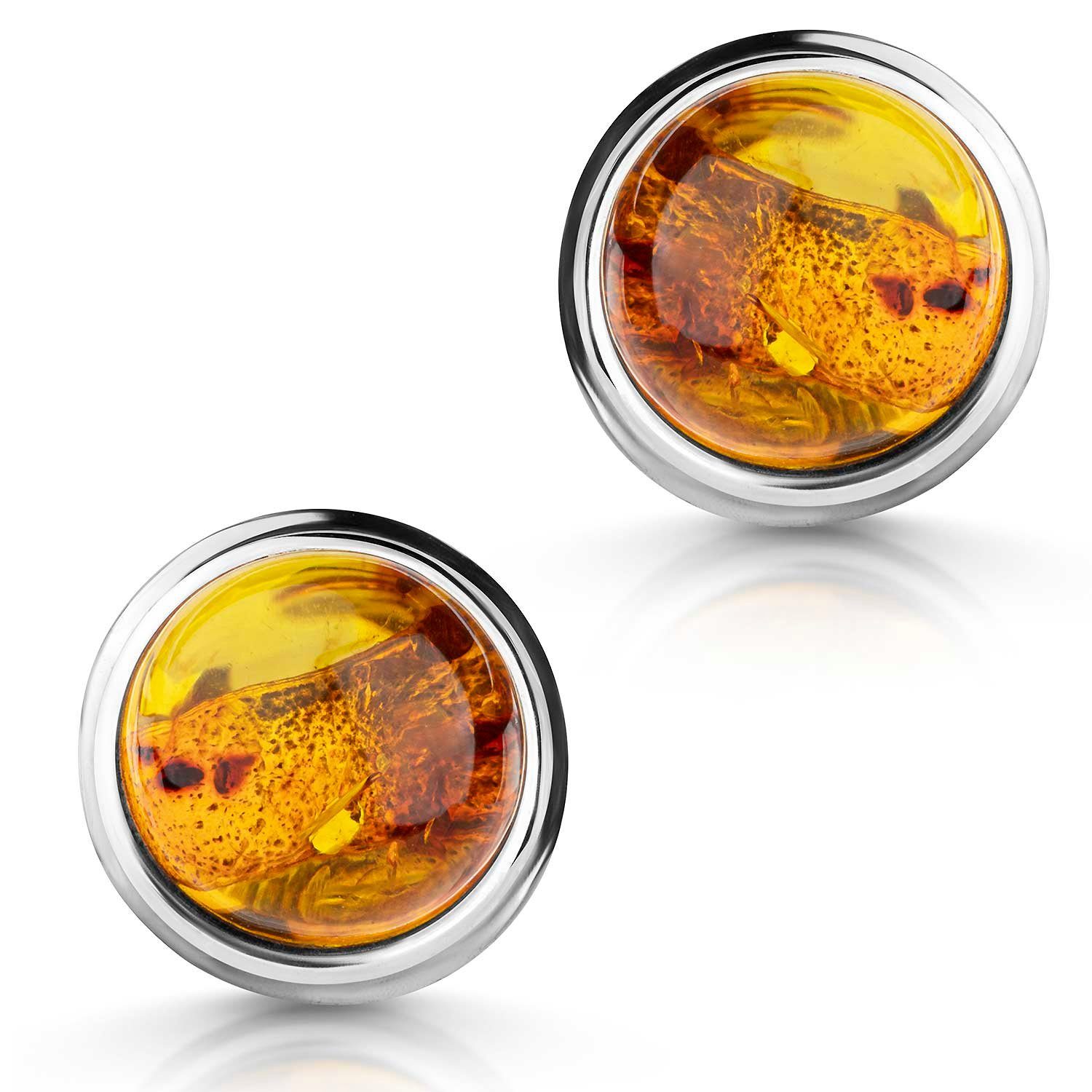 Materia Paar Ohrstecker Damen Silber Bernstein Orange Braun Ø10mm SO-501, 925 Sterling Silber – Bild 3 von 4