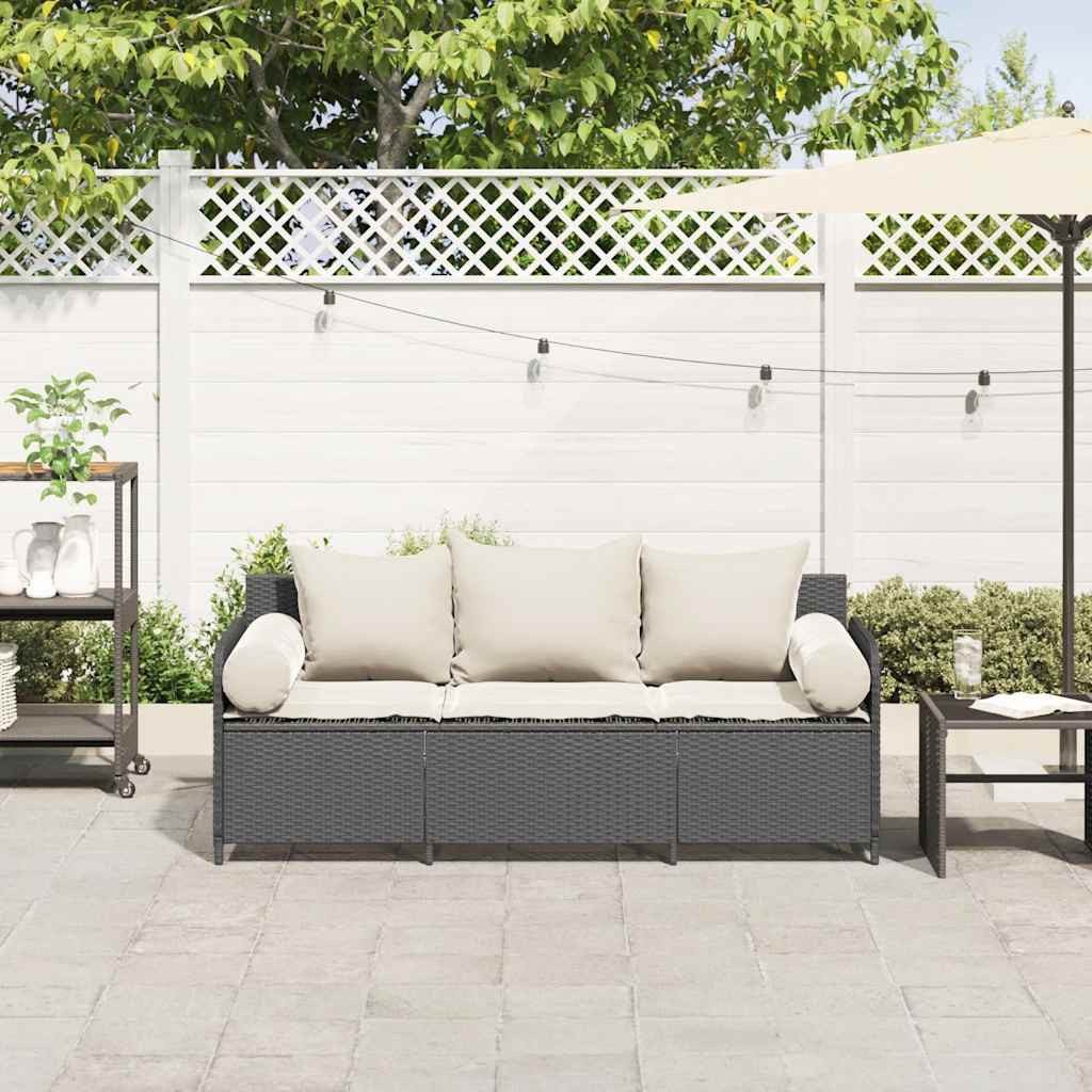 vidaXL Loungesofa Gartensofa mit Kissen 3-Sitzer Schwarz Poly Rattan, 1 Teile